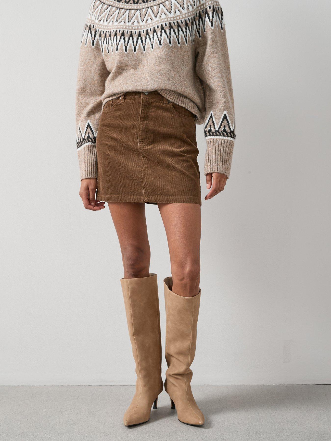 Image 1 of 6 of The Very Collection Cord Mini Skirt - Dark Beige