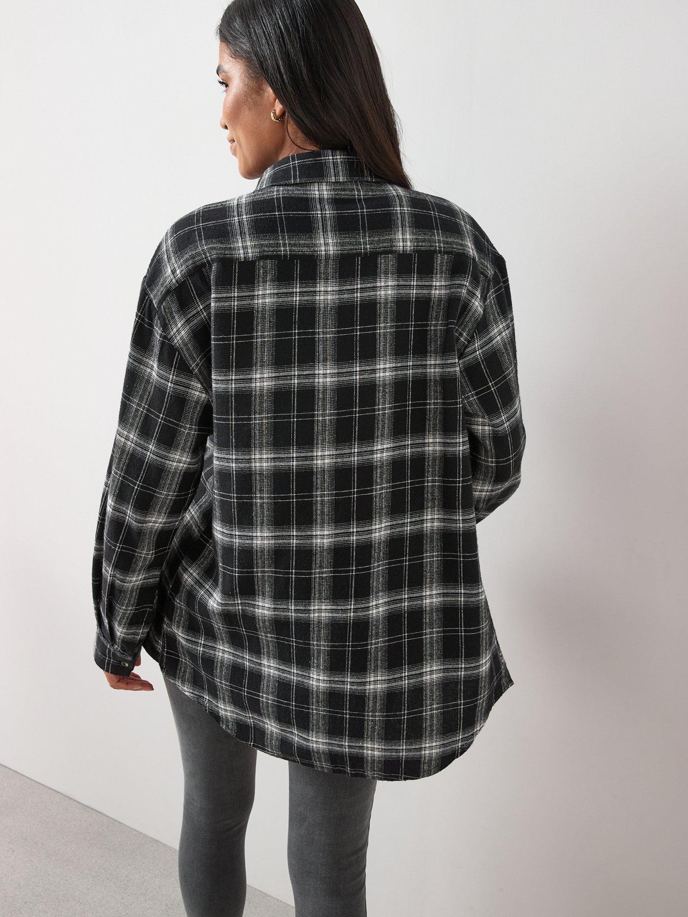 Image 2 of 7 of V by Very Brushed Check Longline Shirt - Black