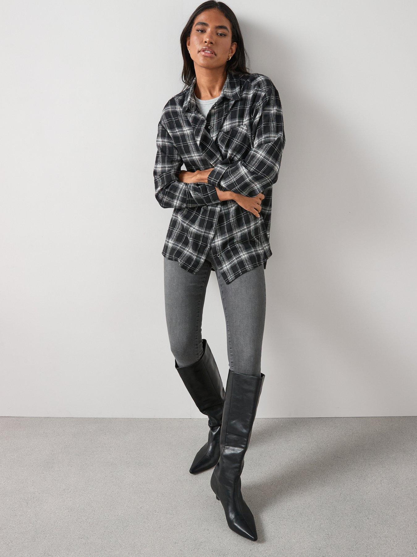 Image 3 of 7 of V by Very Brushed Check Longline Shirt - Black