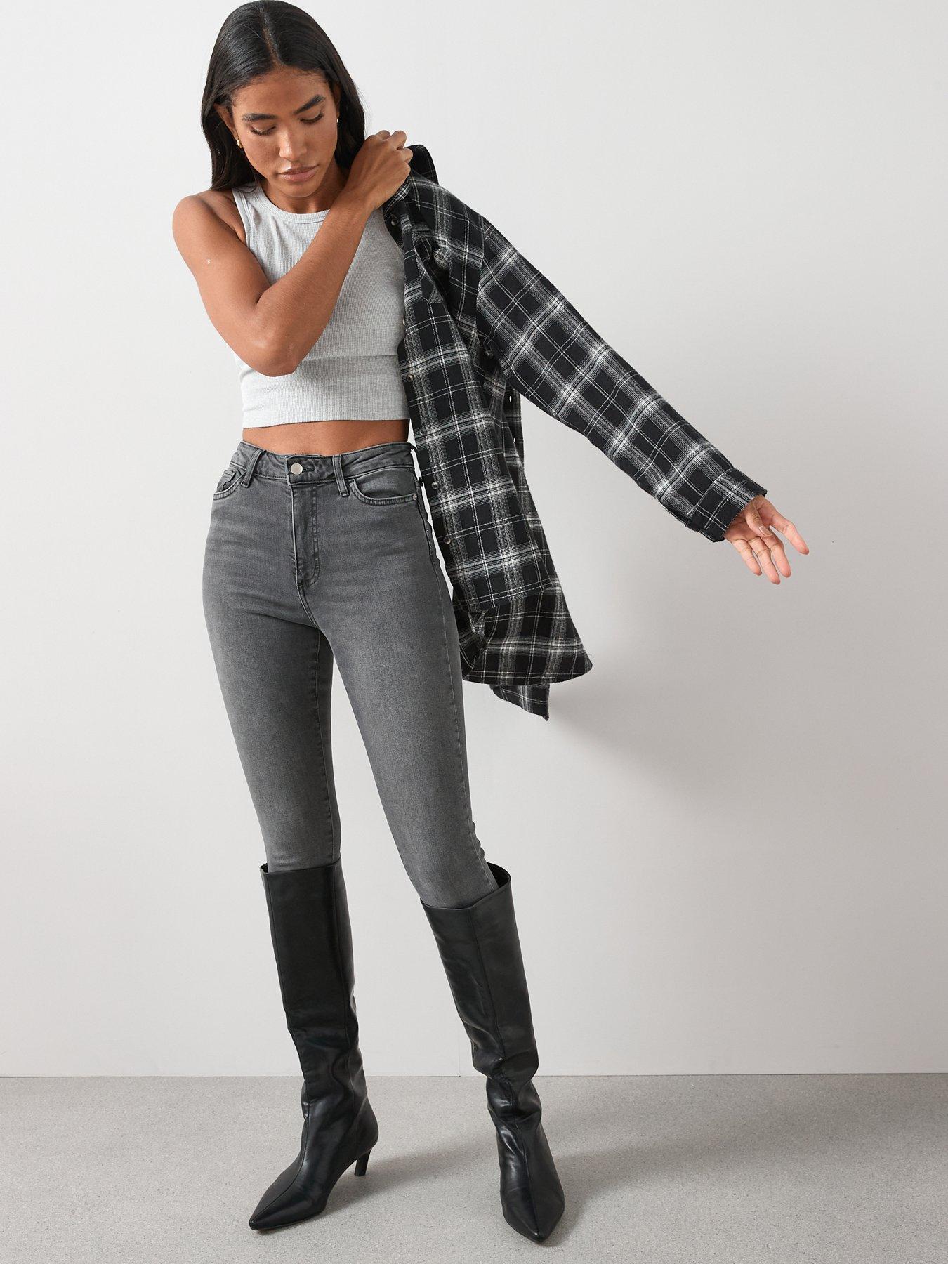 Image 4 of 7 of V by Very Brushed Check Longline Shirt - Black
