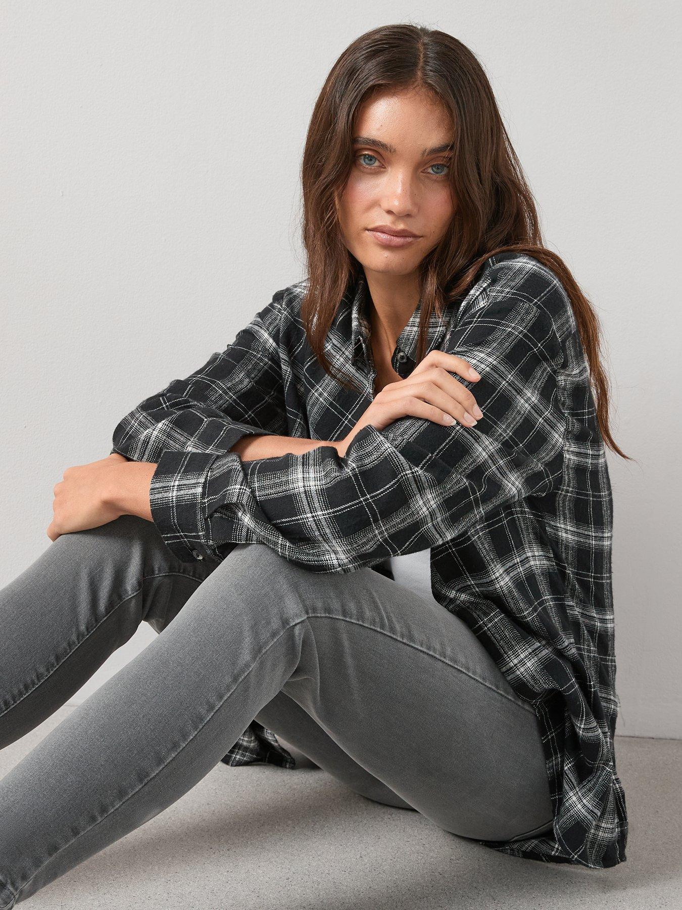 Image 5 of 7 of V by Very Brushed Check Longline Shirt - Black
