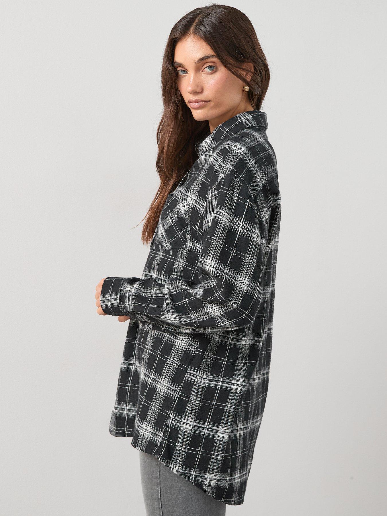 Image 6 of 7 of V by Very Brushed Check Longline Shirt - Black