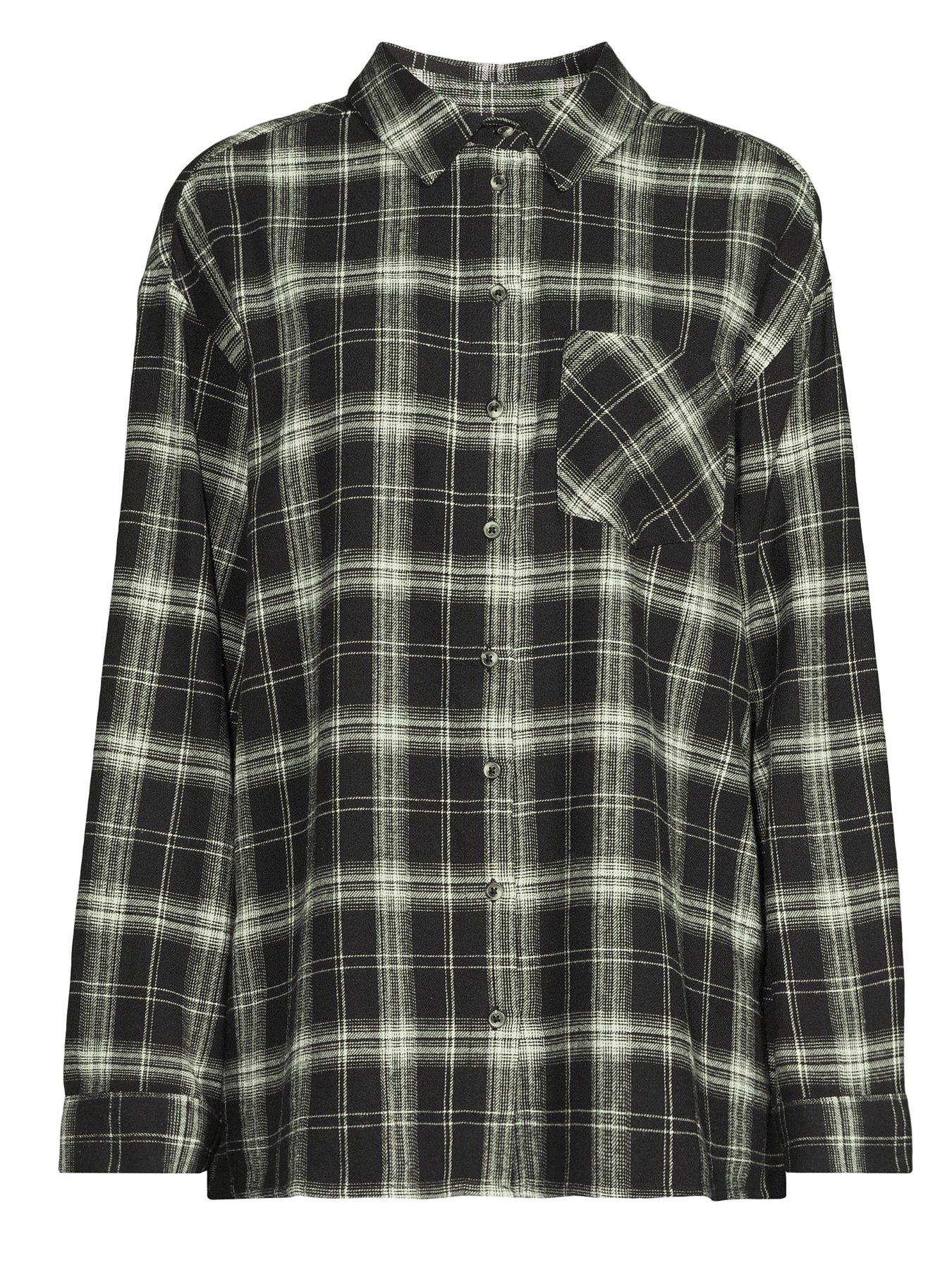 Image 7 of 7 of V by Very Brushed Check Longline Shirt - Black