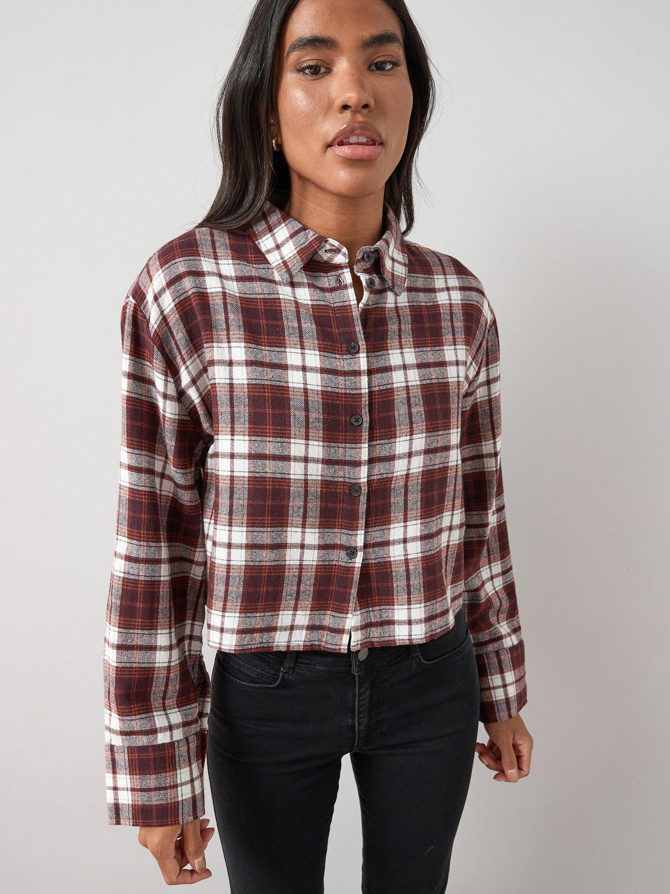The Very Collection Cropped Check Shirt - Brown | Very Ireland