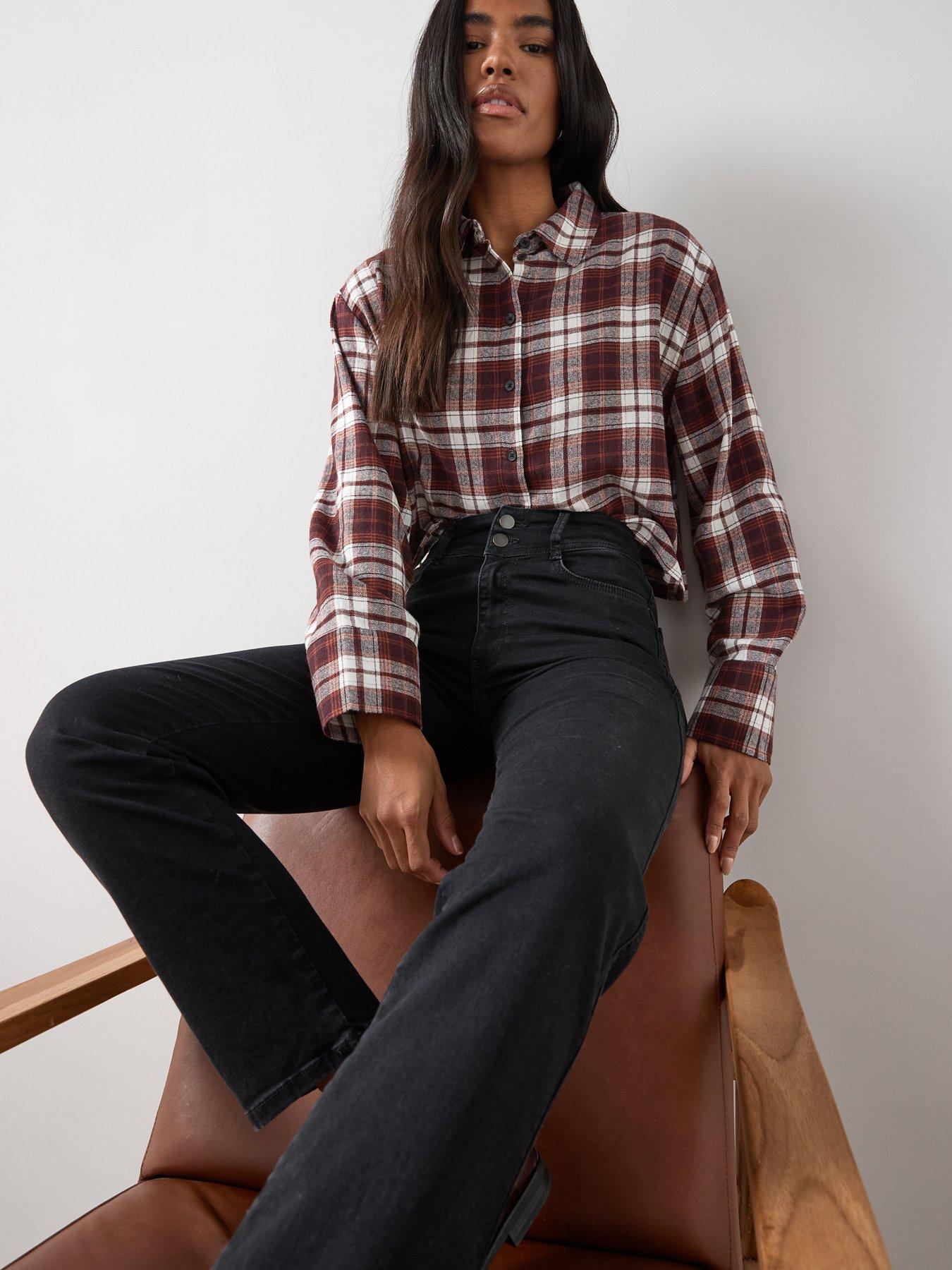 the-very-collection-cropped-check-shirt-brownoutfit