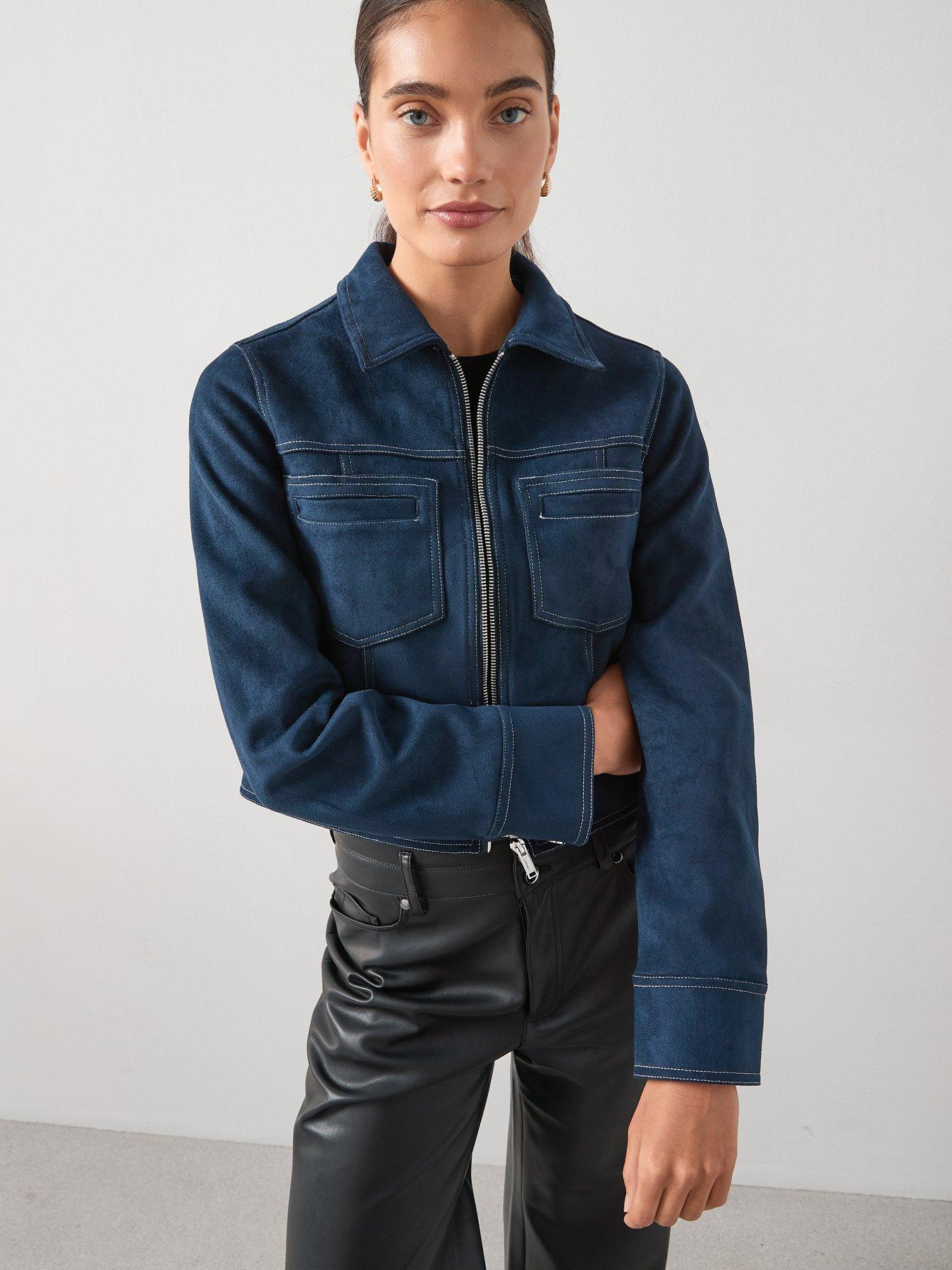 The Very Collection Stitch Detail Faux Suede Jacket  - Navy