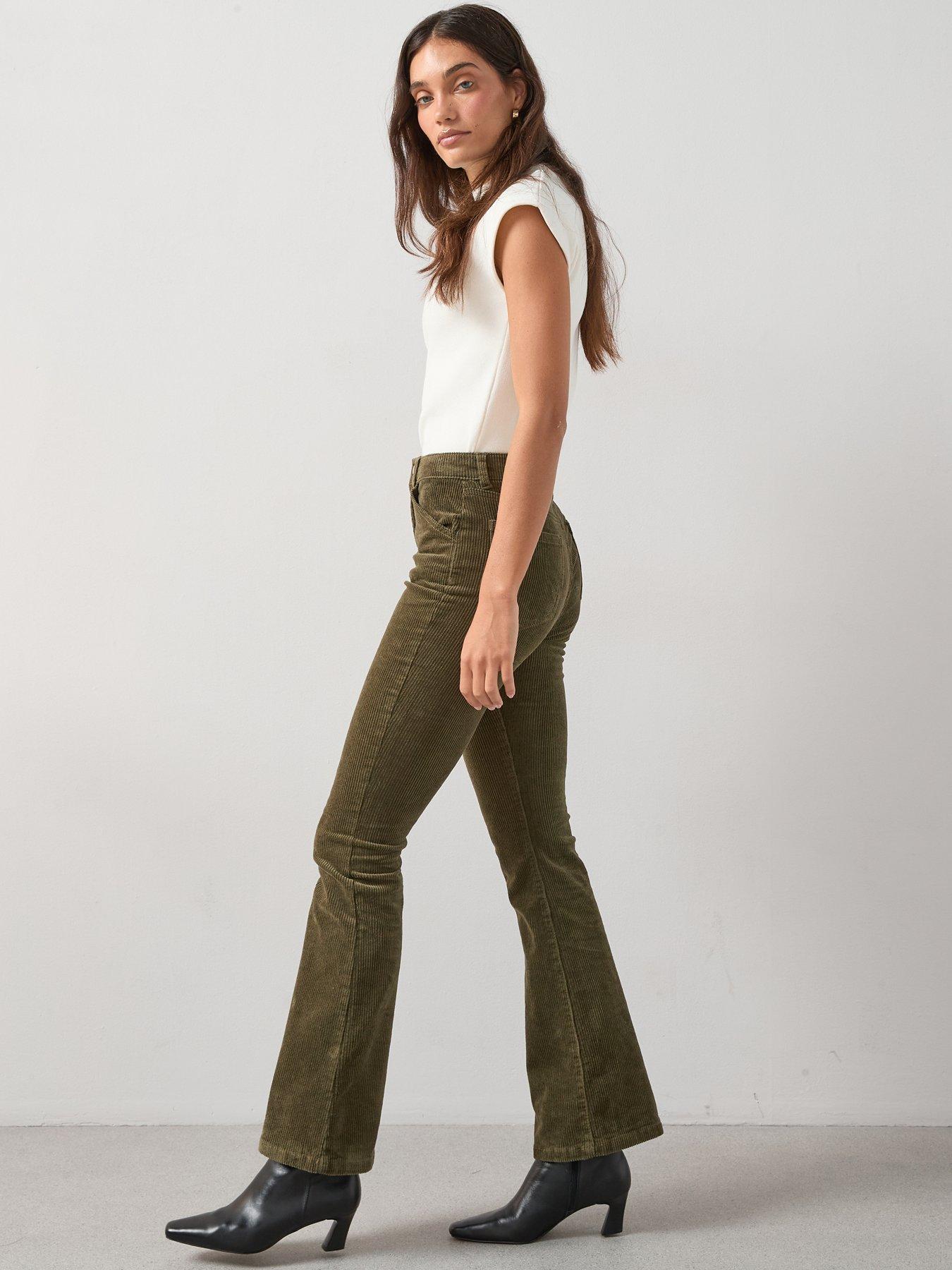 the-very-collection-stretch-cord-flare-trousers-dark-greenfront