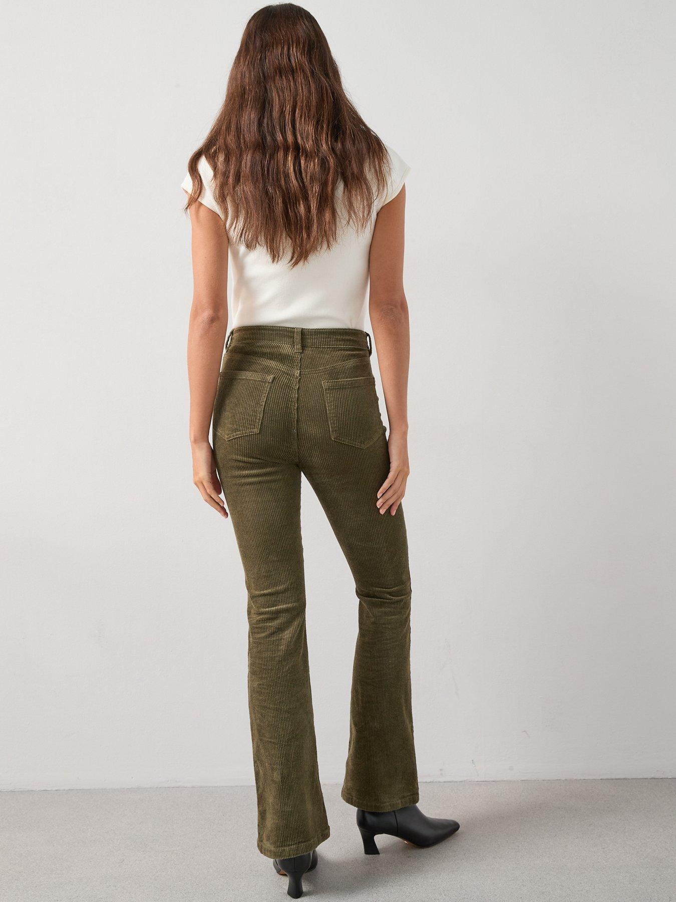the-very-collection-stretch-cord-flare-trousers-dark-greenstillFront