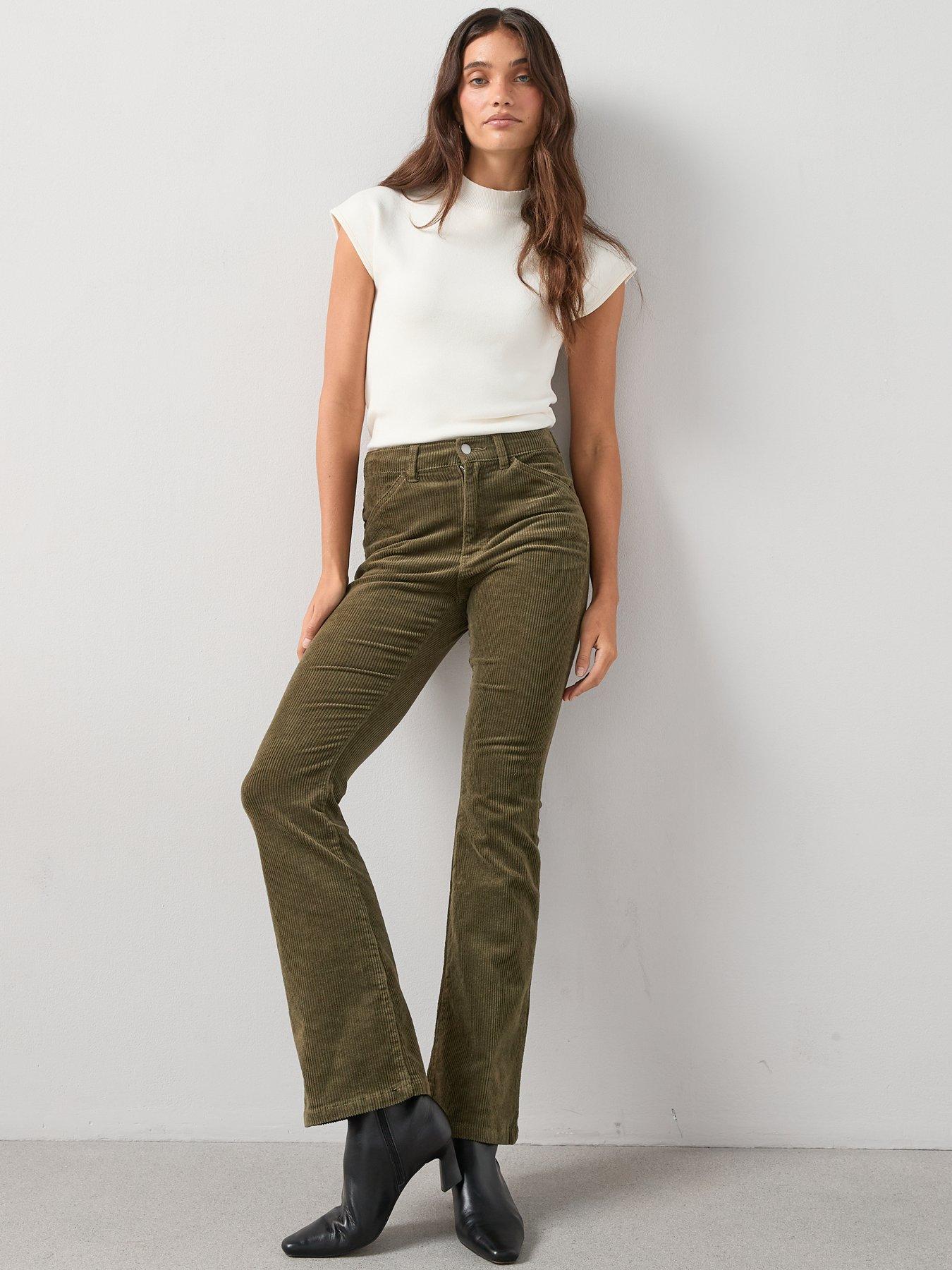 the-very-collection-stretch-cord-flare-trousers-dark-greenback