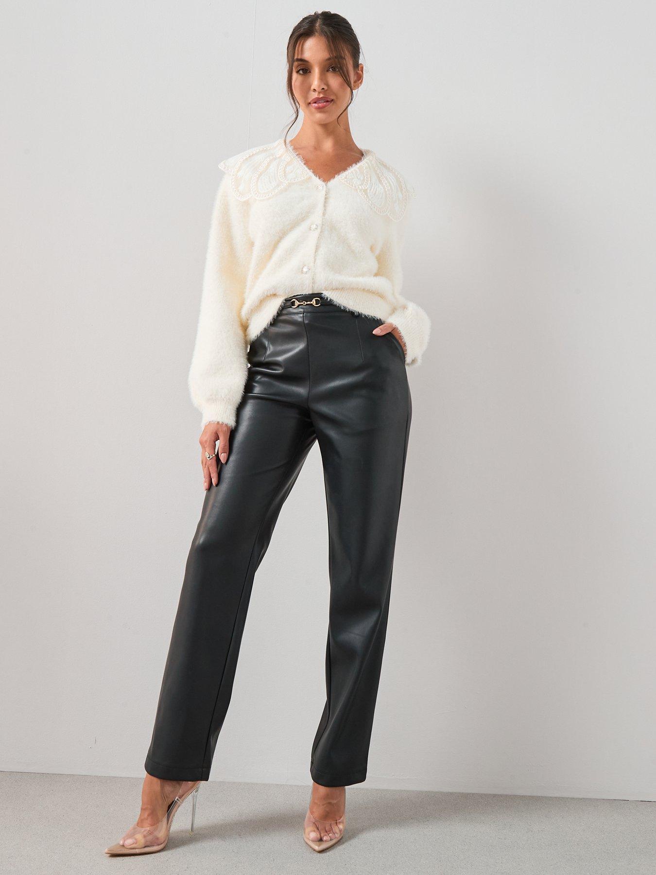 Image 3 of 6 of The Very Collection Faux Leather Horsebit Trim Straight Leg Trouser - Black