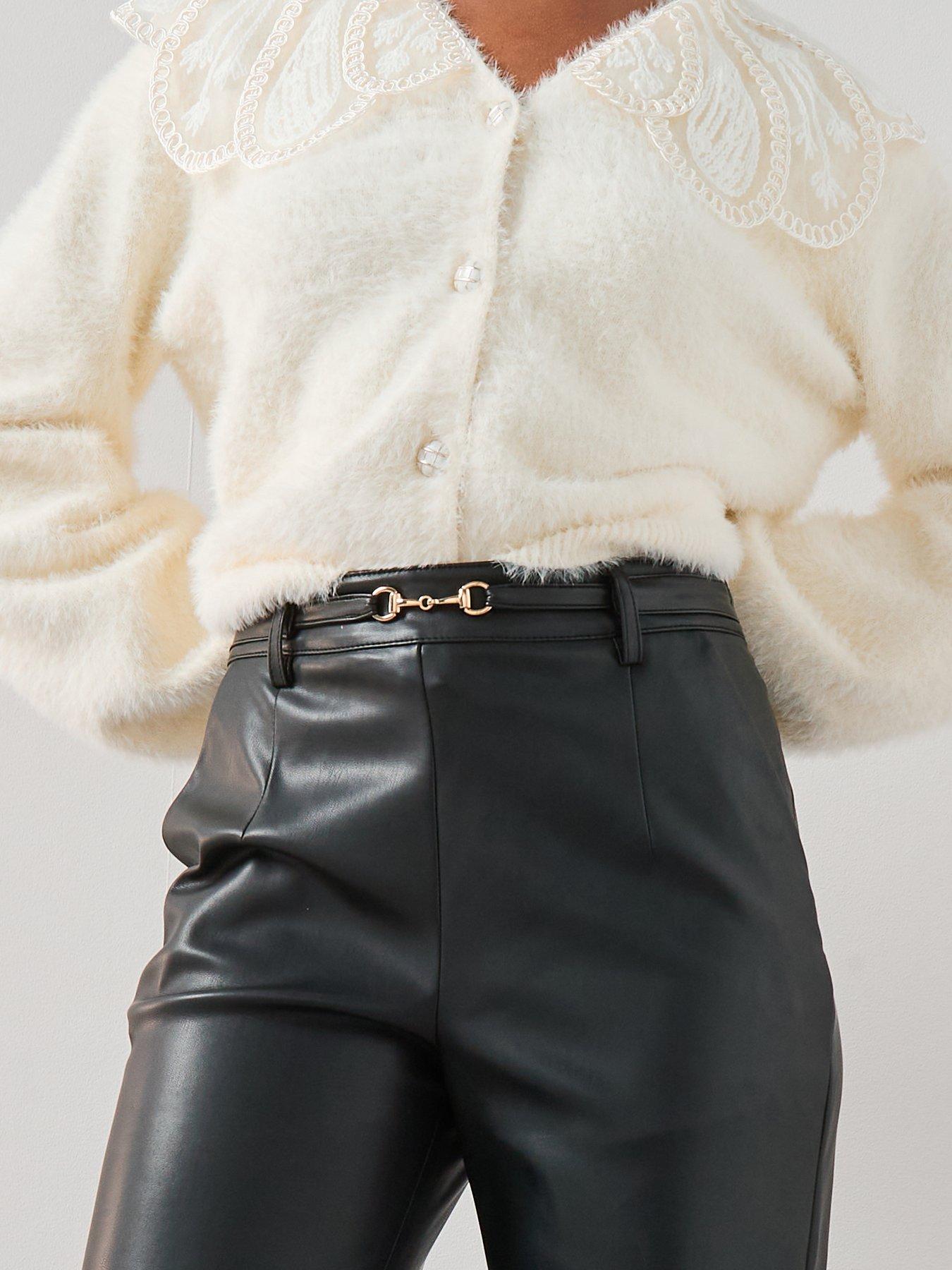 Image 4 of 6 of The Very Collection Faux Leather Horsebit Trim Straight Leg Trouser - Black