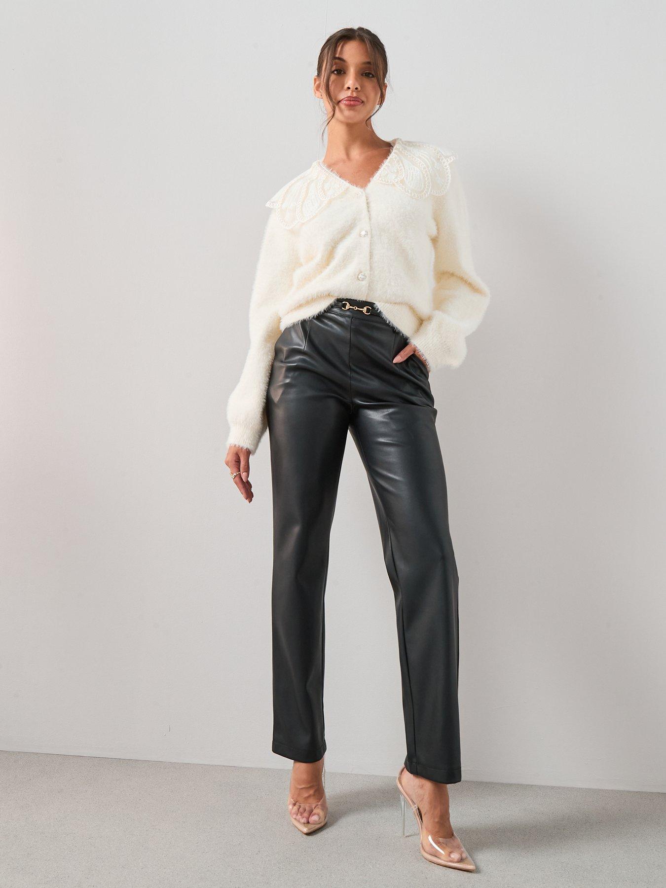 Image 5 of 6 of The Very Collection Faux Leather Horsebit Trim Straight Leg Trouser - Black