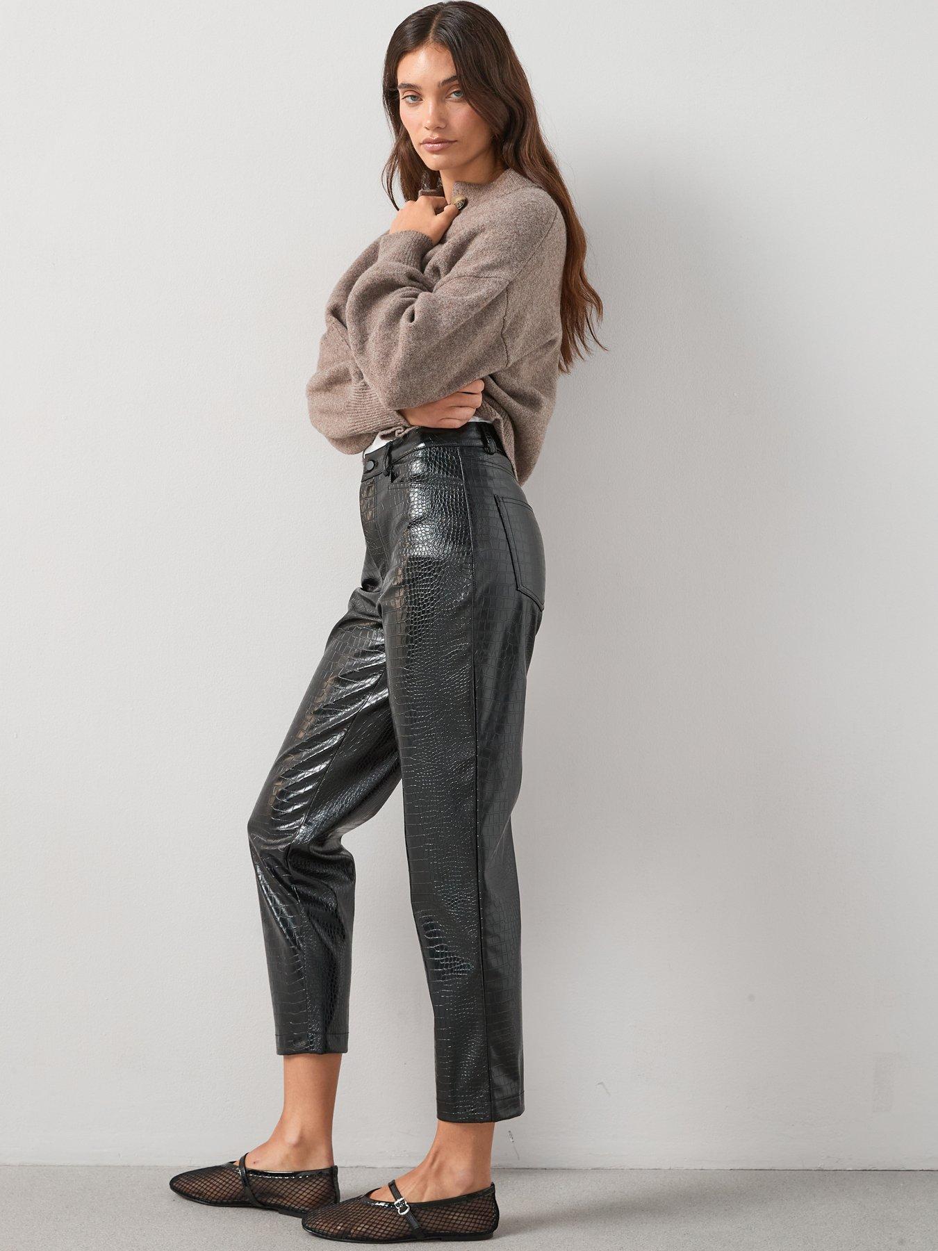 The Very Collection Faux Leather Straight Trousers  - Black Mock Croc