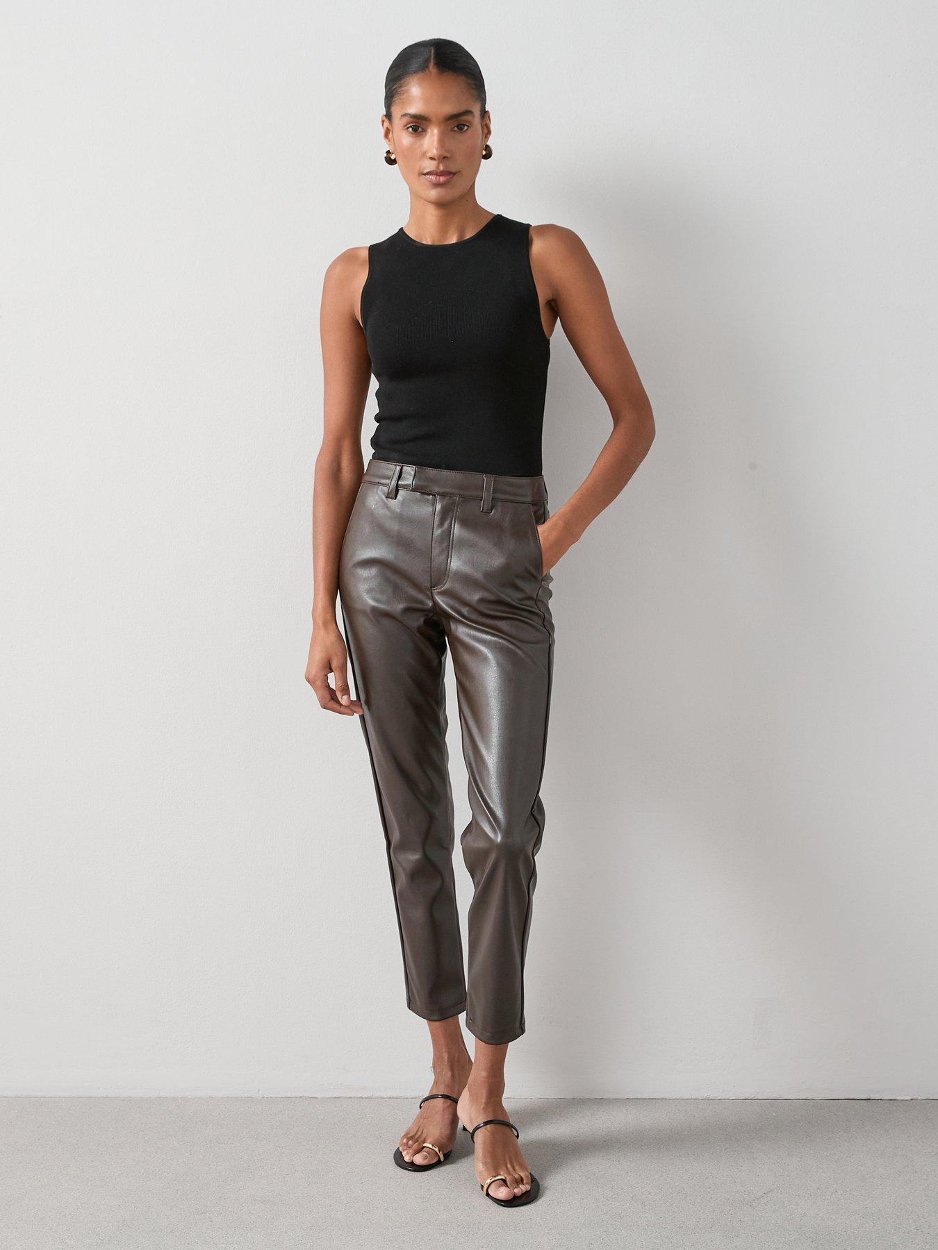 very cigarette trousers V by Very Faux Leather Slim Cigarette Trousers - Brown