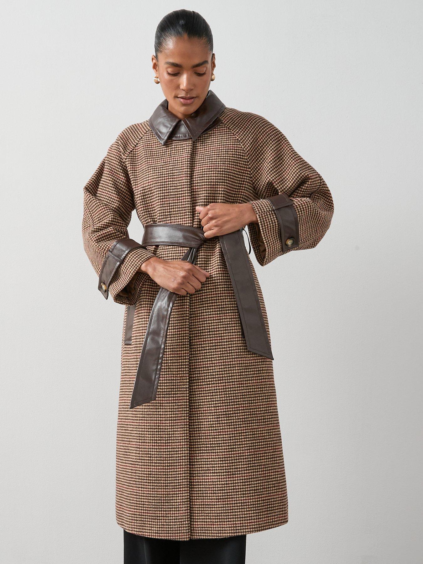Image 1 of 6 of The Very Collection Check Coat With PU Trims - Multi