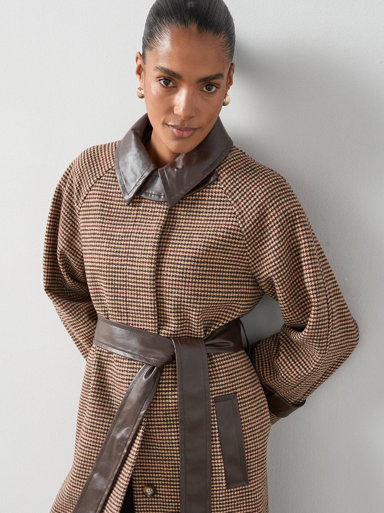 Image 5 of 6 of The Very Collection Check Coat With PU Trims - Multi