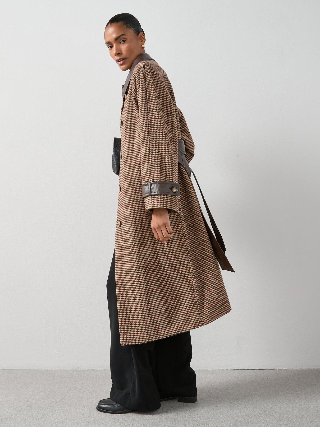 Image 6 of 6 of The Very Collection Check Coat With PU Trims - Multi