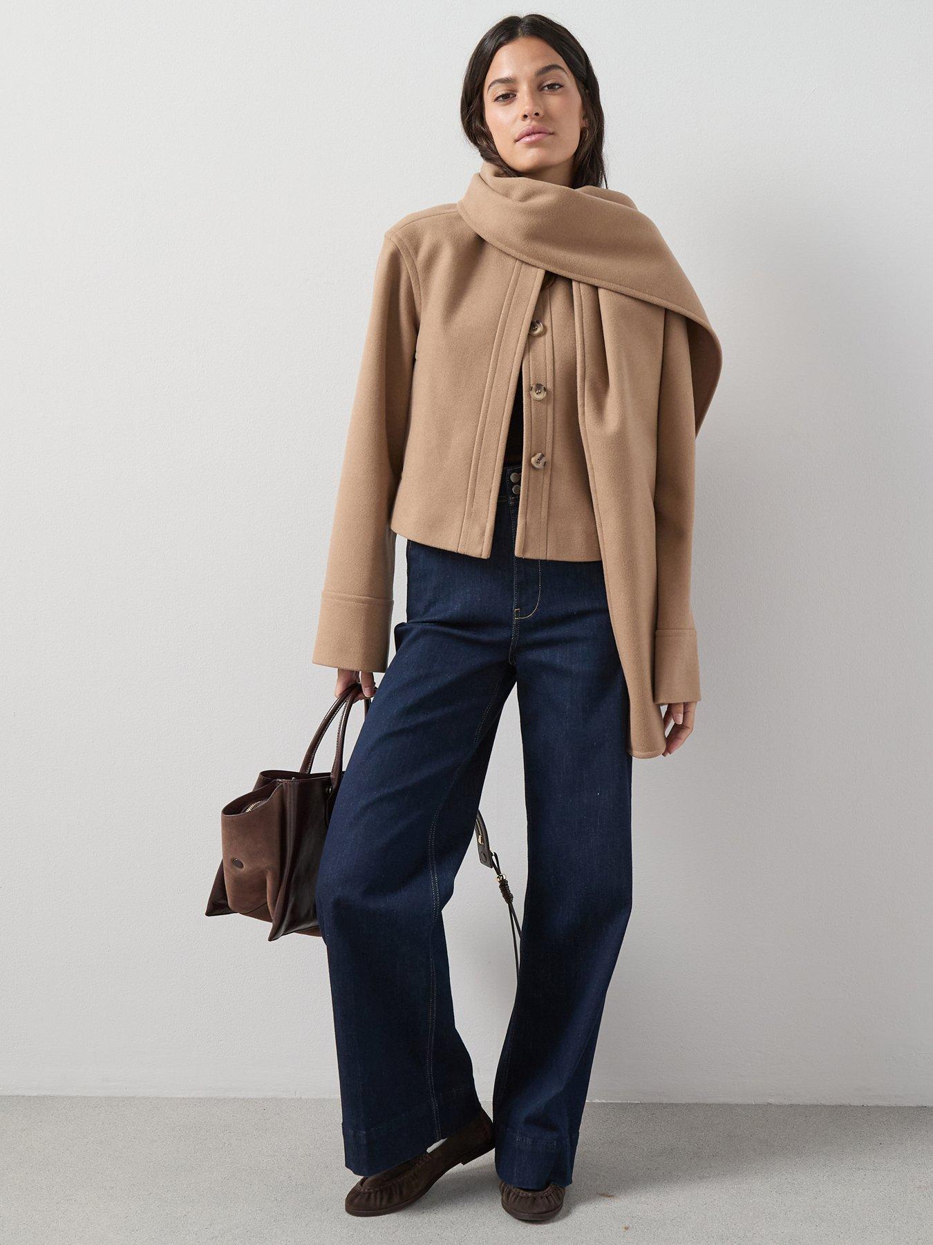 The Very Collection Short Scarf Coat - Light Brown
