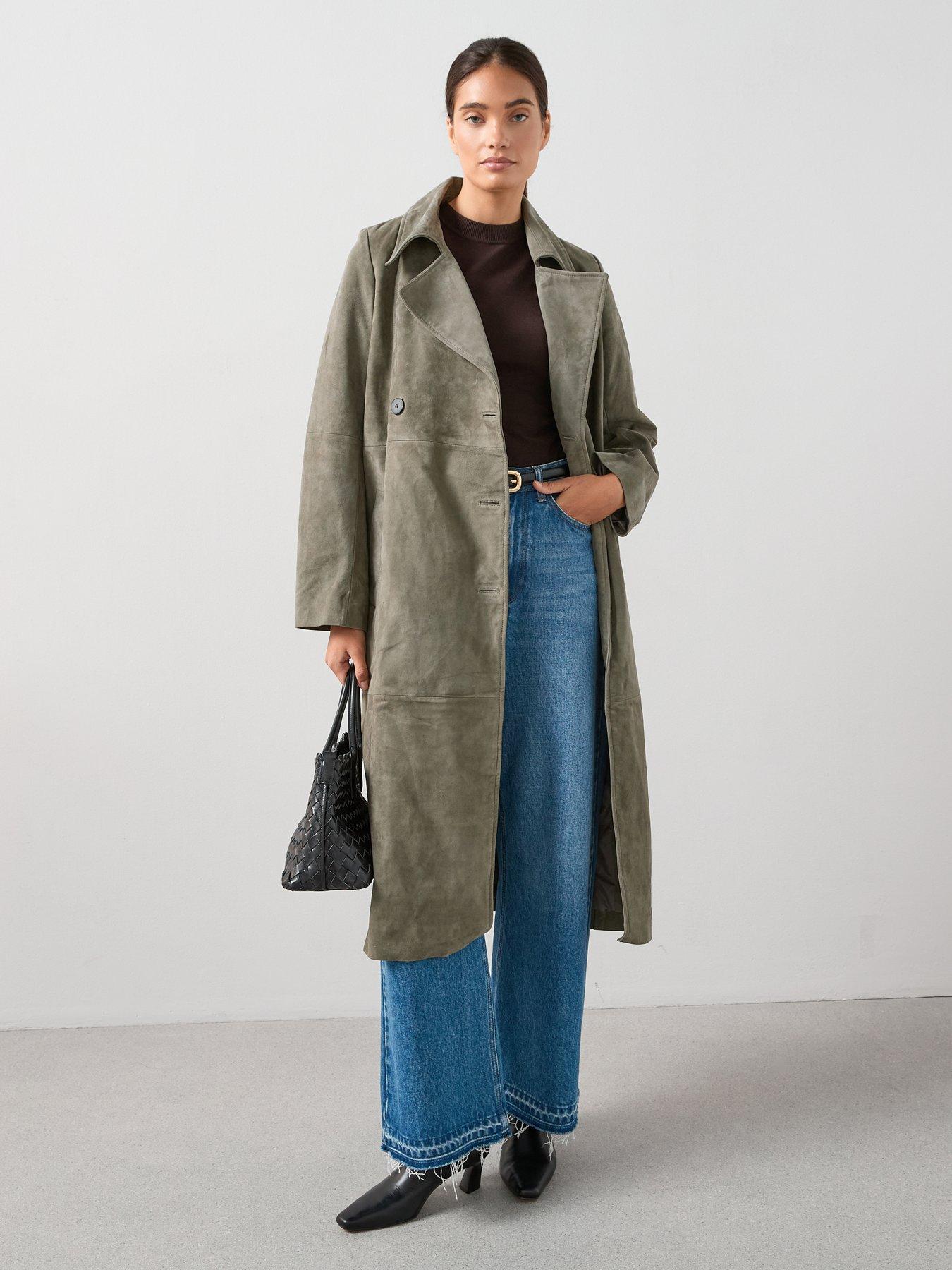 The Very Collection Suede Trench Coat - Khaki
