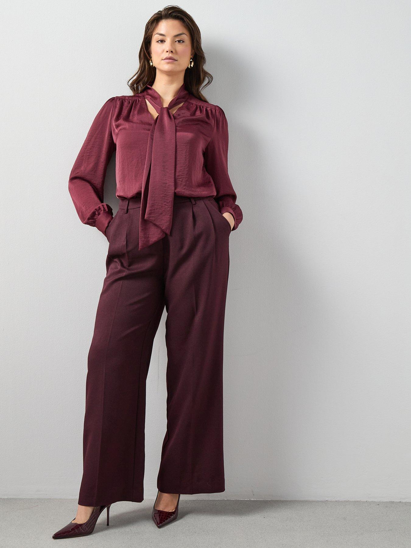 The Very Collection Curve Wide Leg Tailored Trouser - Burgundy