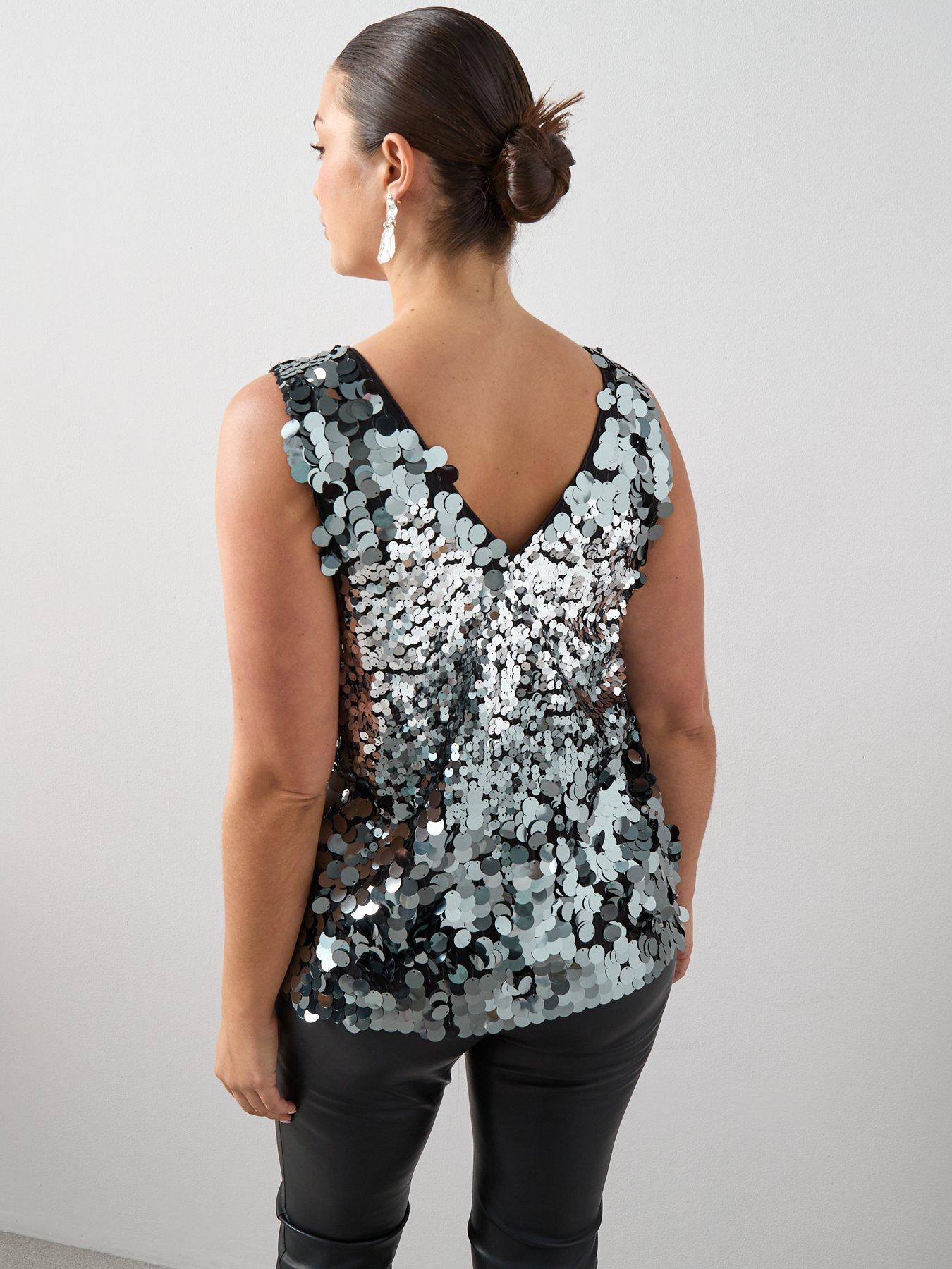 Image 5 of 6 of The Very Collection Curve Sequin V Neck Cami - Silver