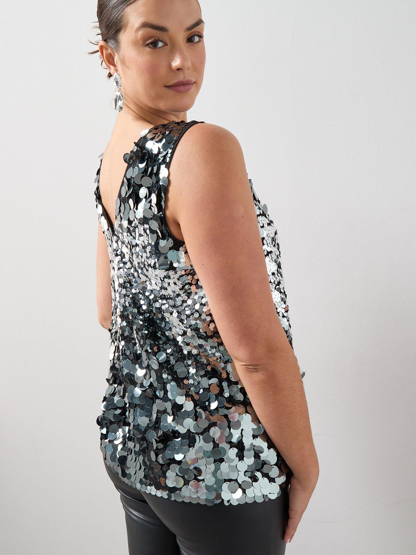 Image 6 of 6 of The Very Collection Curve Sequin V Neck Cami - Silver