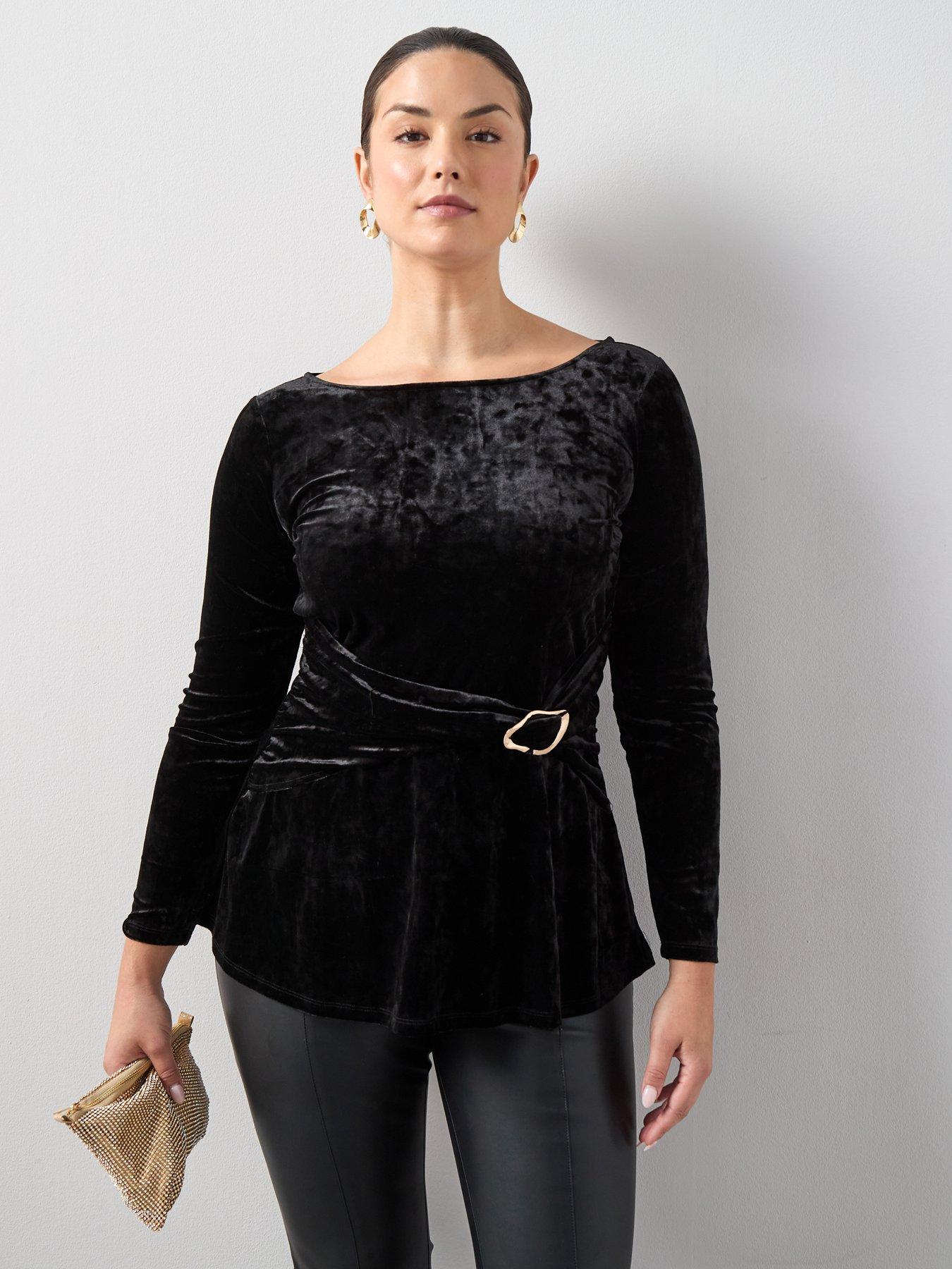 the-very-collection-curve-buckle-trim-velvet-top-black