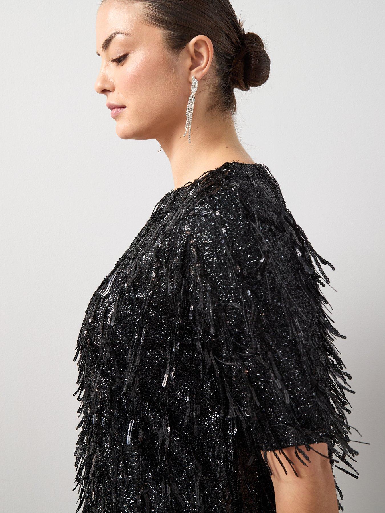 Image 4 of 6 of The Very Collection Curve Fringed Sequin Top Co-ord