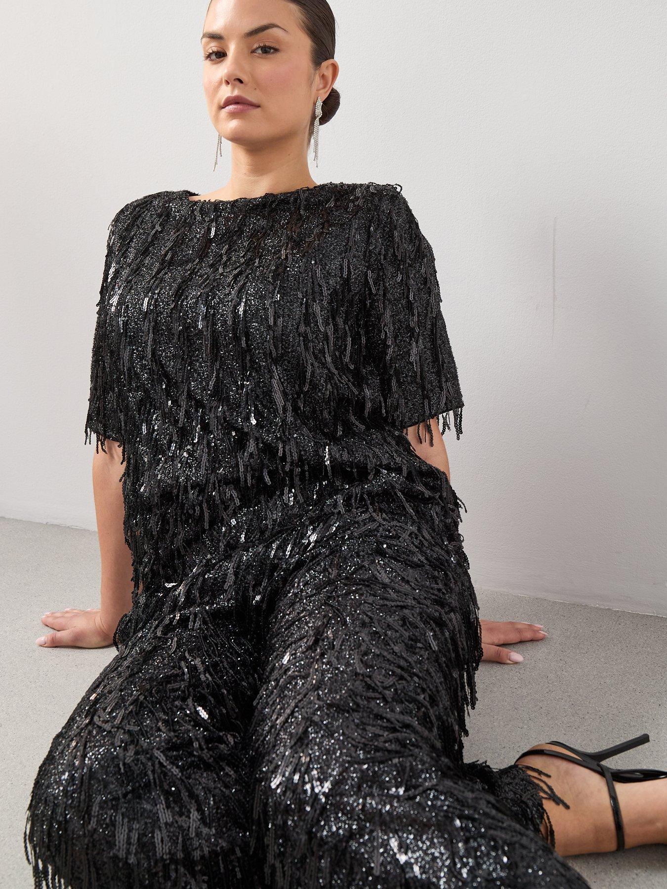 the-very-collection-curve-fringed-sequin-top-co-ord-blackdetail