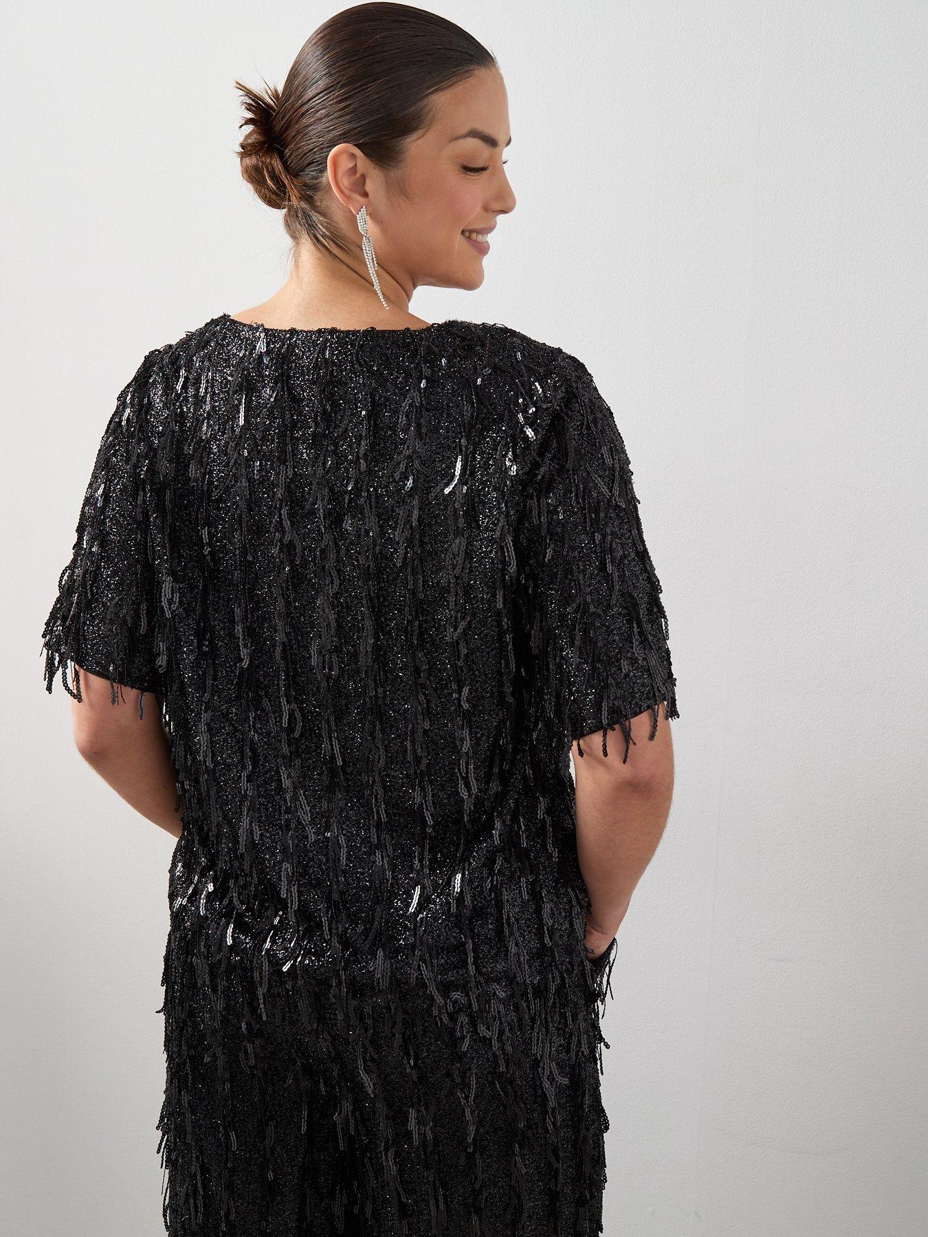 Image 6 of 6 of The Very Collection Curve Fringed Sequin Top Co-ord