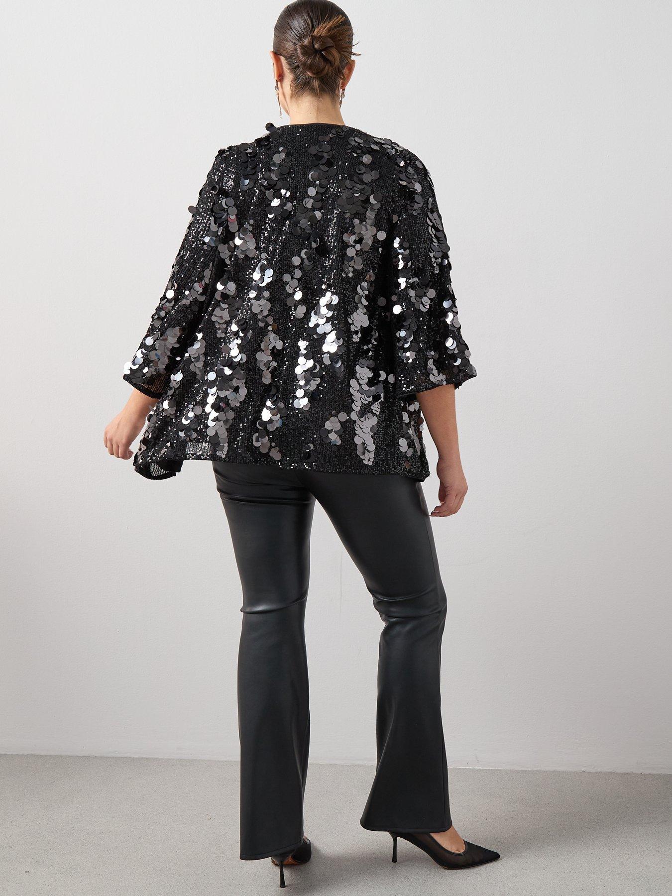 Image 2 of 6 of The Very Collection Curve Sequin Kimono - Silver/Black