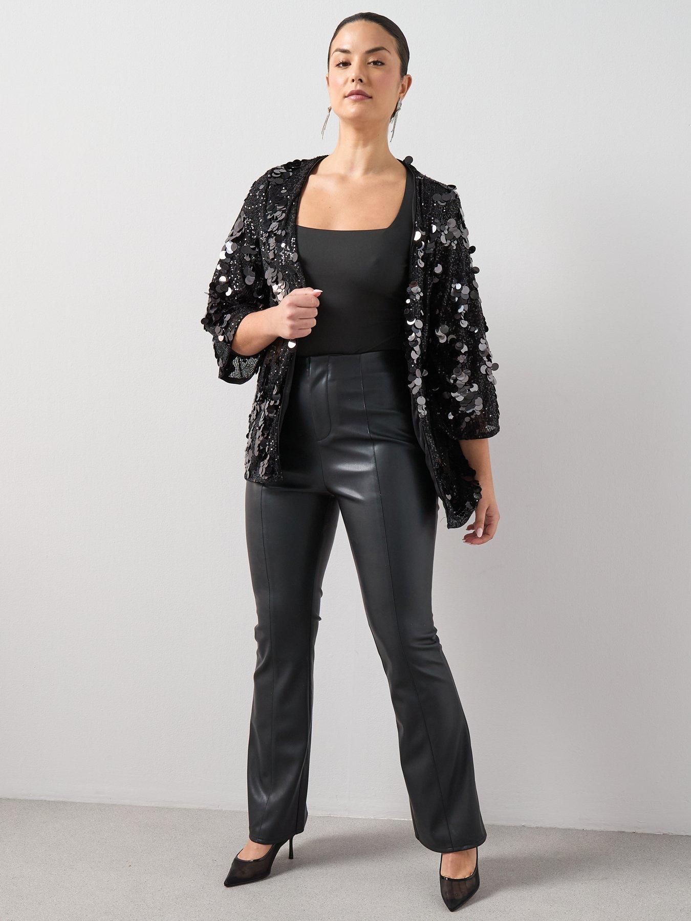 Image 3 of 6 of The Very Collection Curve Sequin Kimono - Silver/Black