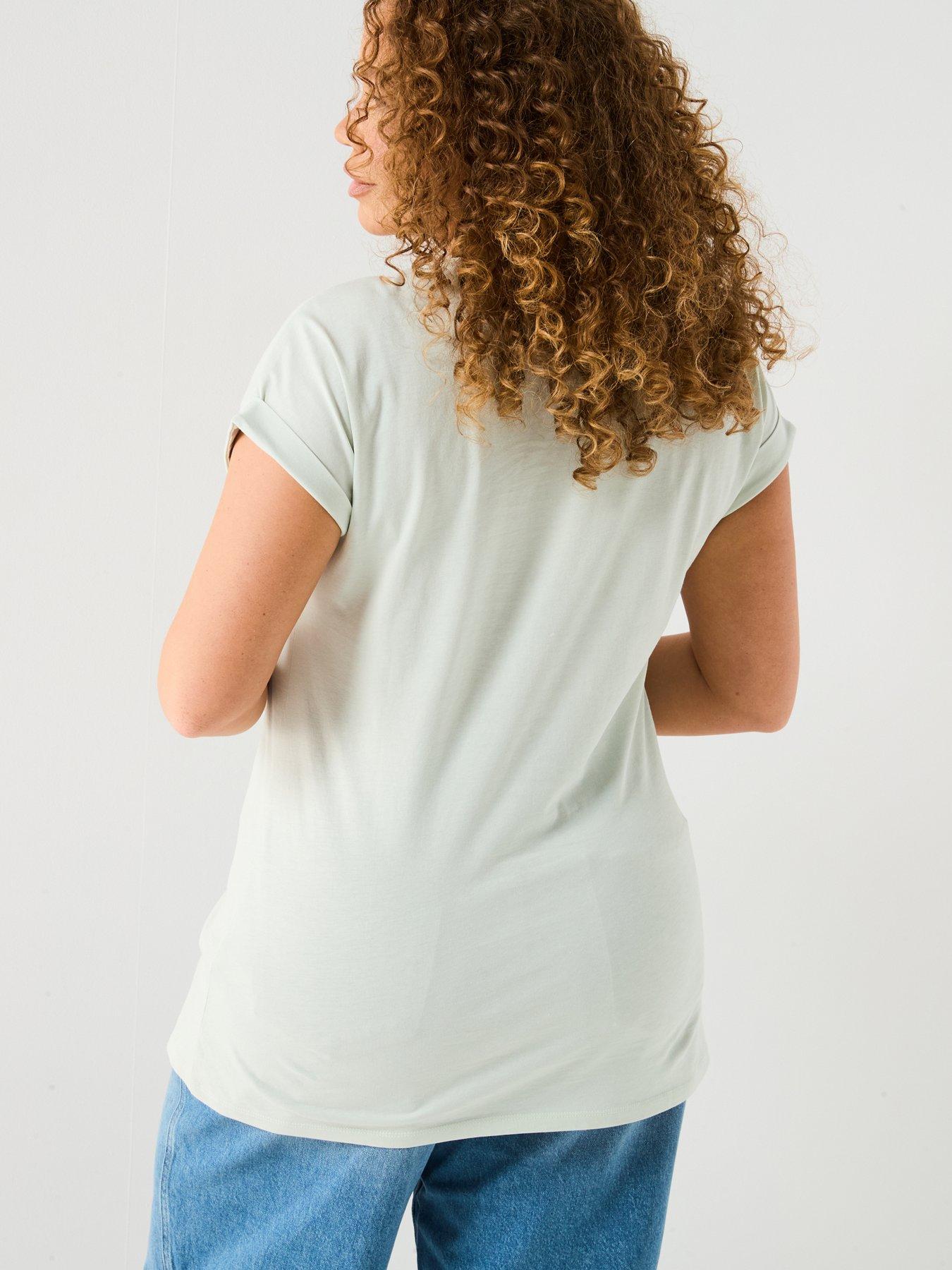 Image 2 of 5 of V by Very Curve V Neck Pocket T-Shirt - Green