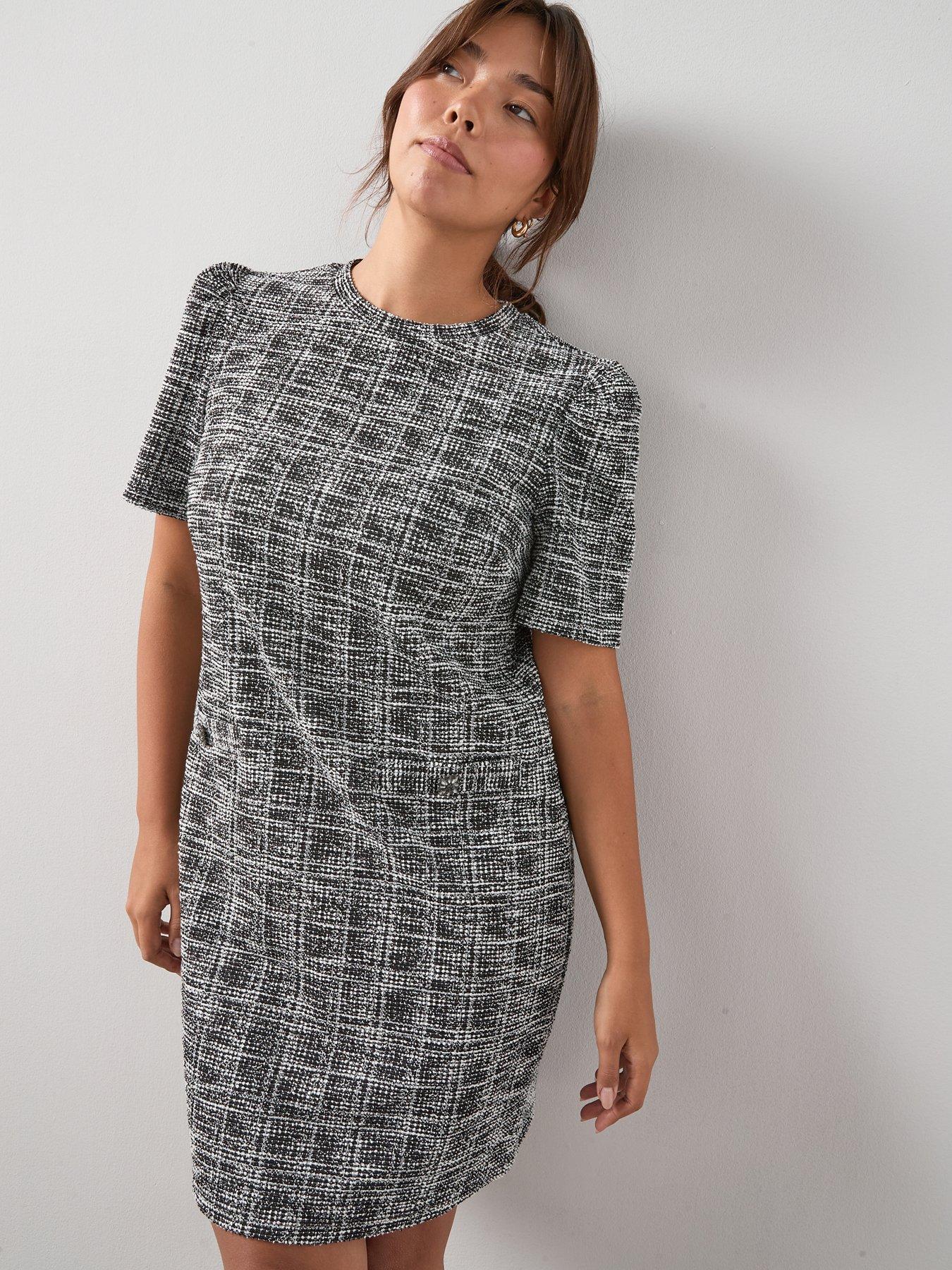 v-by-very-curve-short-sleeve-boucle-shift-mini-dress-black