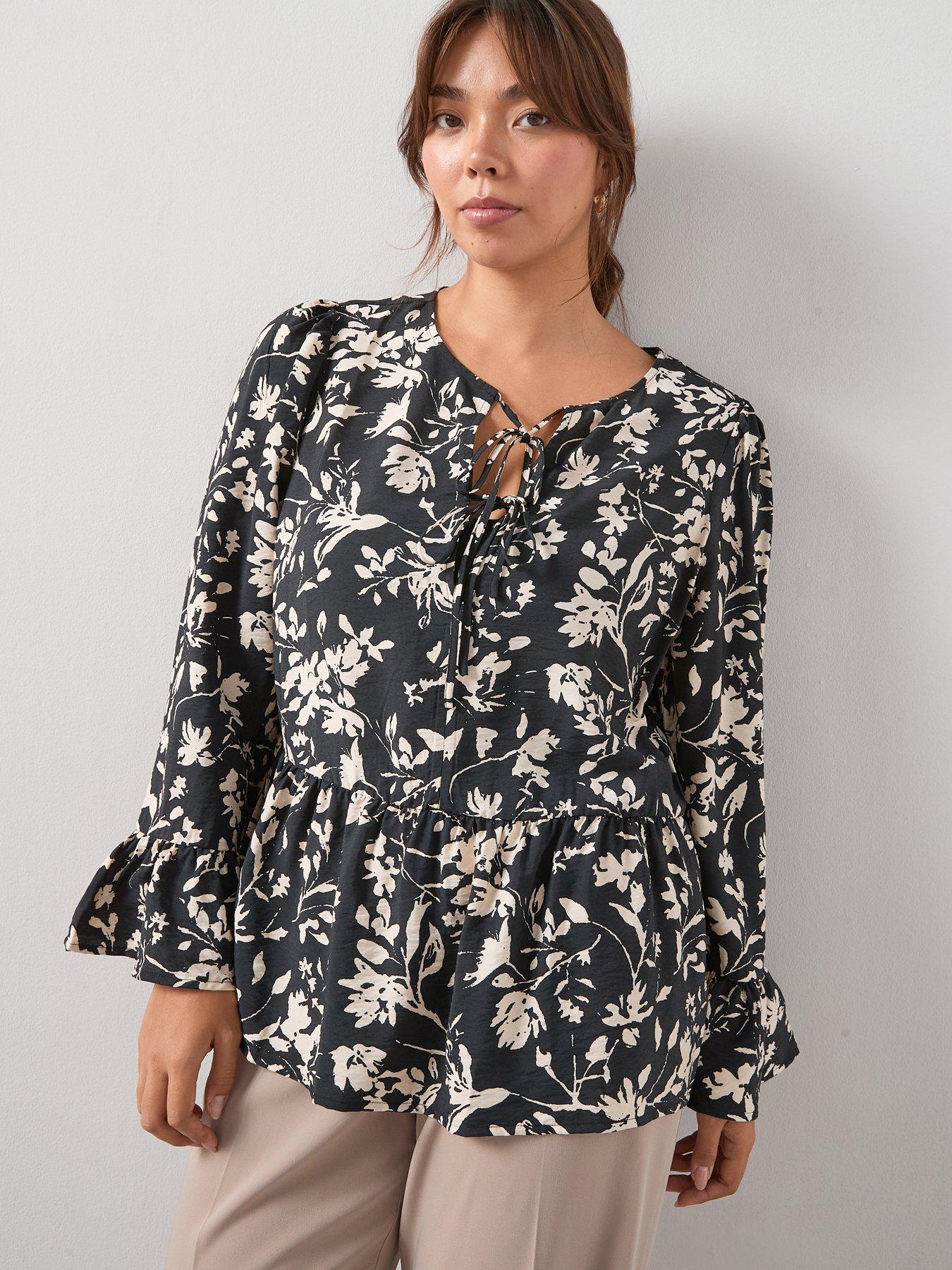 V by Very Curve Tie Detail Printed Blouse - Print