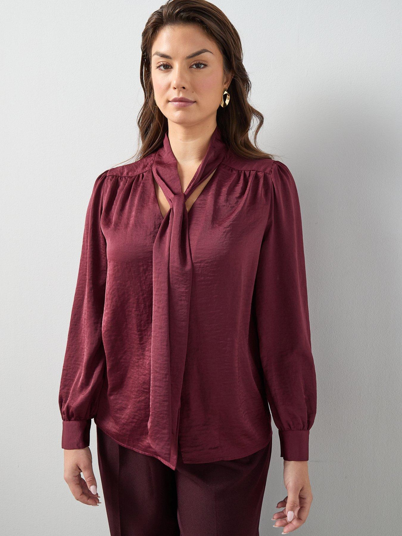 The Very Collection Curve Pussybow Blouse - Burgundy