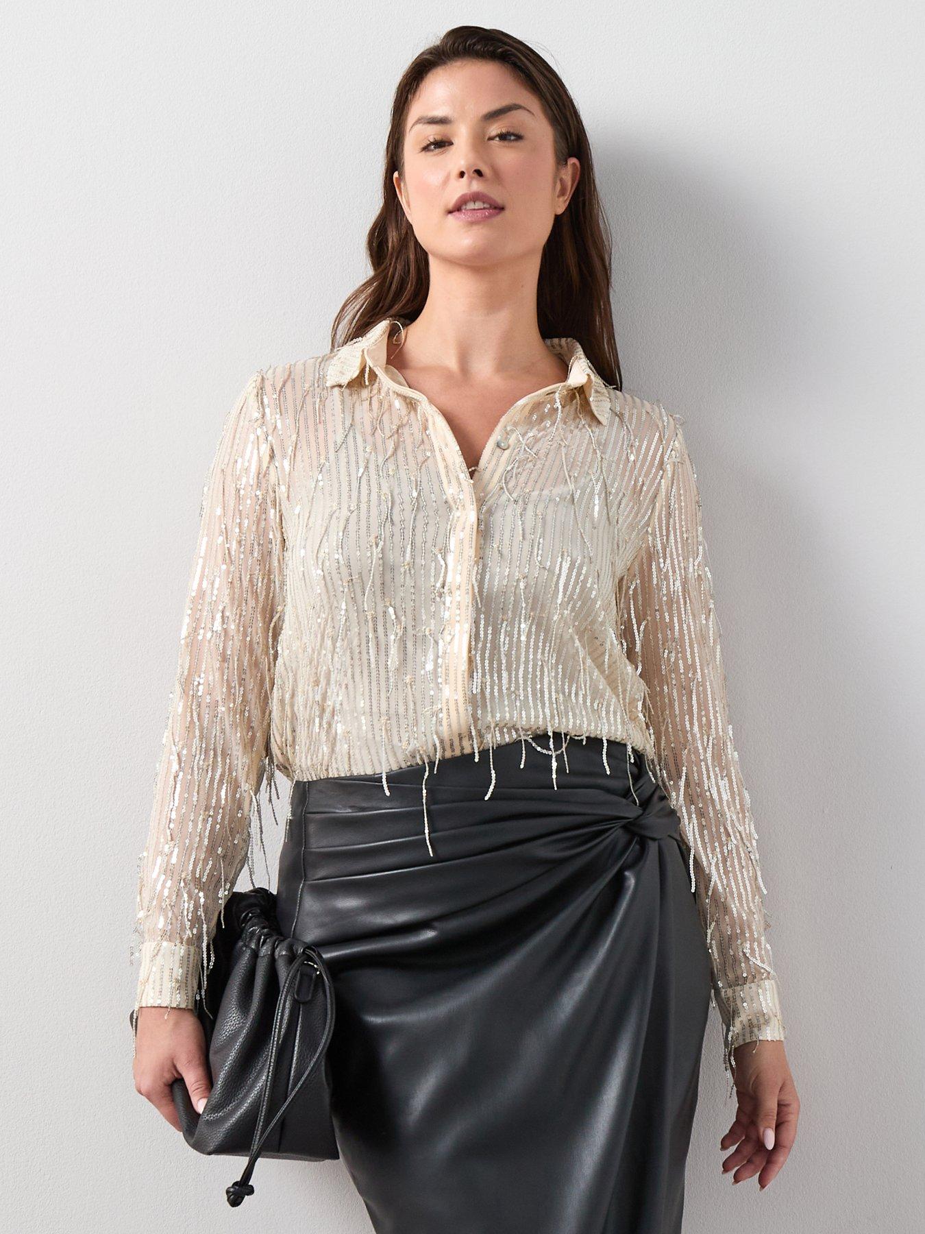 Image 1 of 6 of The Very Collection Curve Curve Sequin Longline Blouse