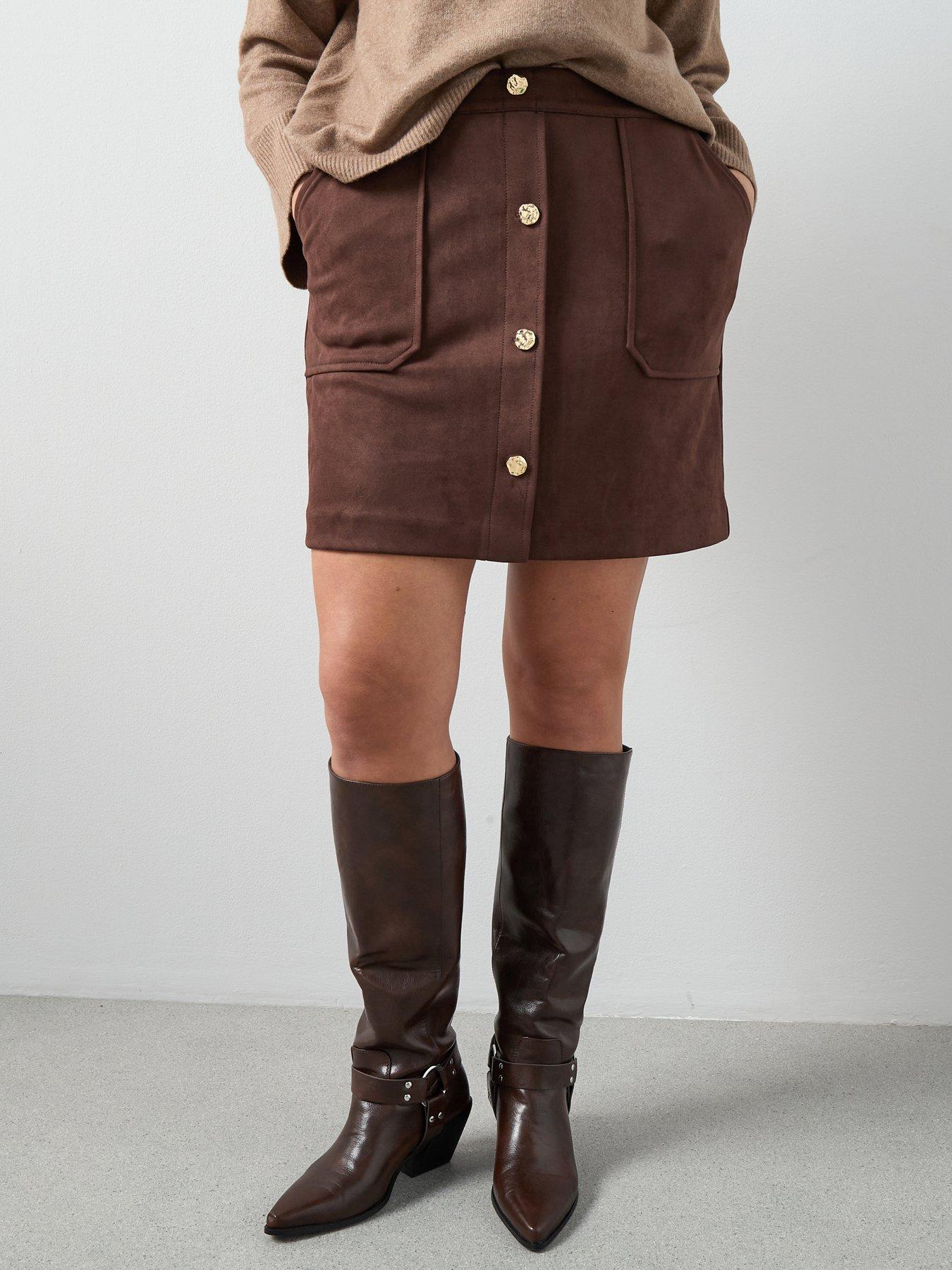 the-very-collection-curve-faux-suede-mini-skirt-brown