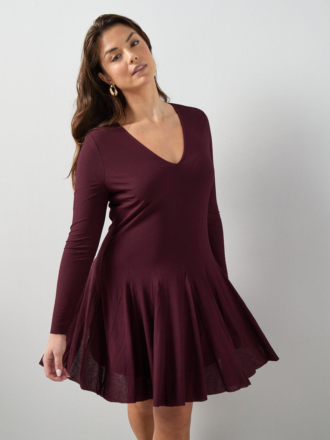 the-very-collection-curve-fit-amp-flare-mini-dress-burgundy