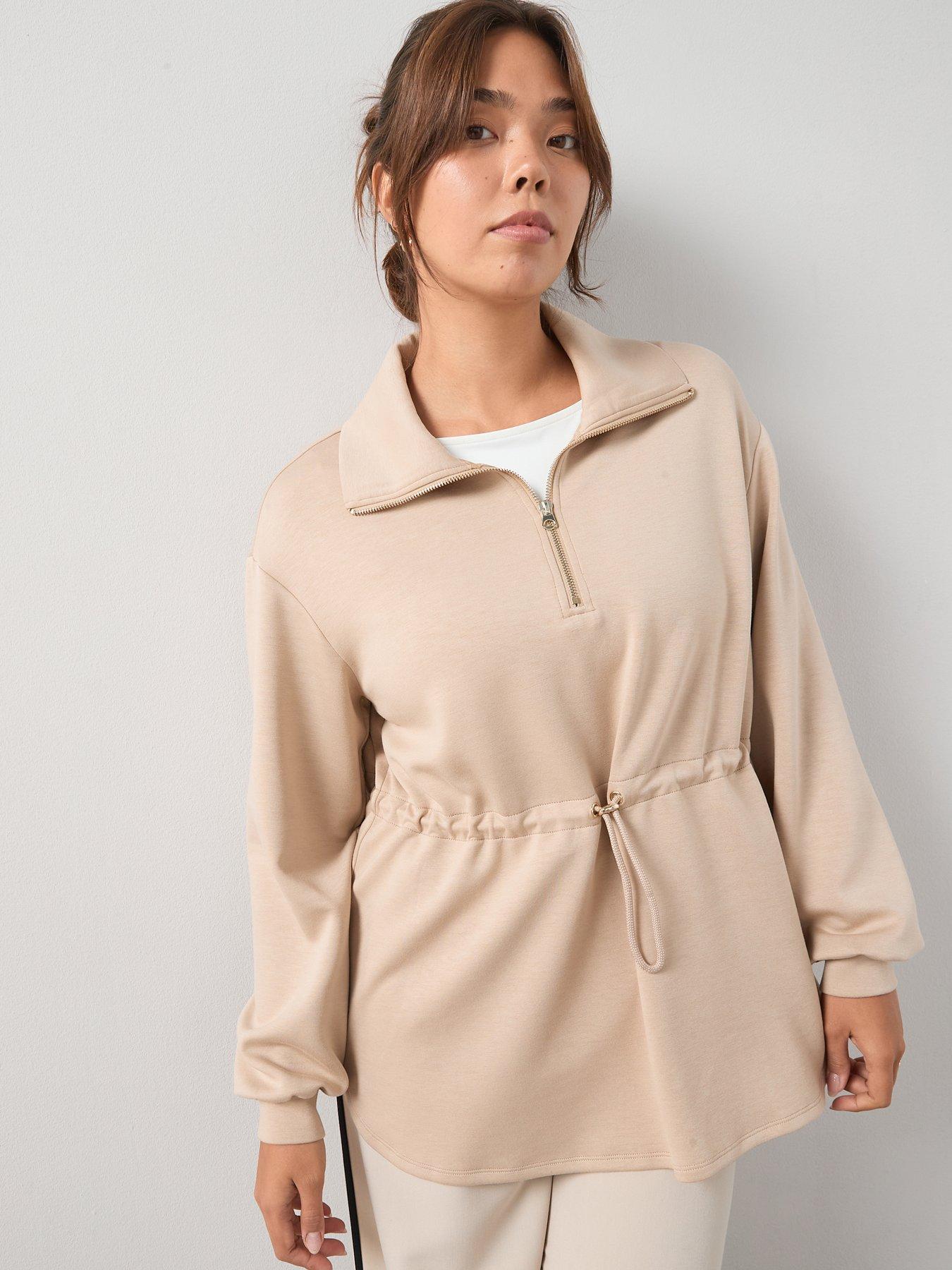 v-by-very-curve-cinched-waist-half-zip-sweatshirt-beige