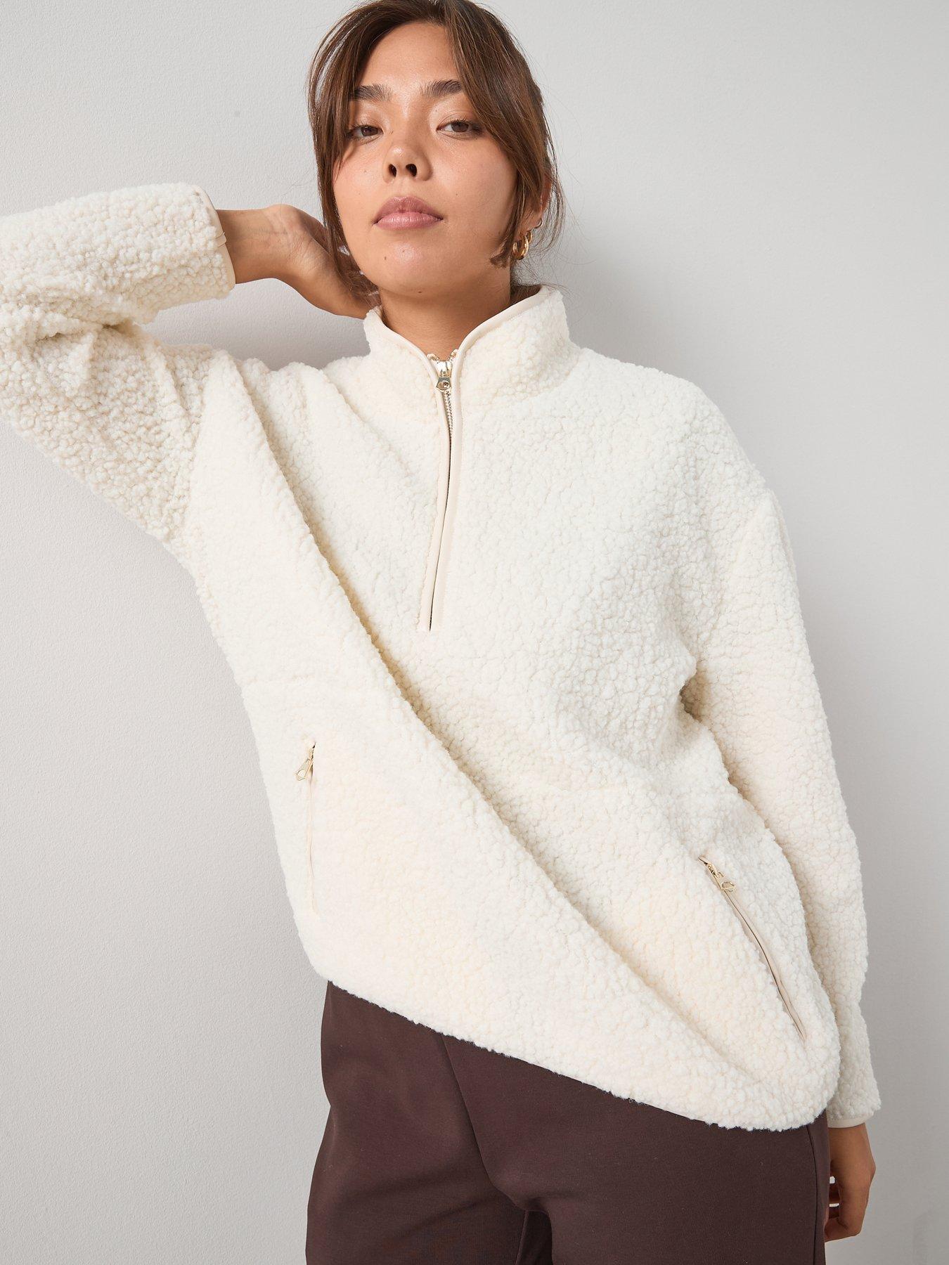 Image 6 of 7 of V by Very Curve Fleece Half Zip Sweatshirt - Cream