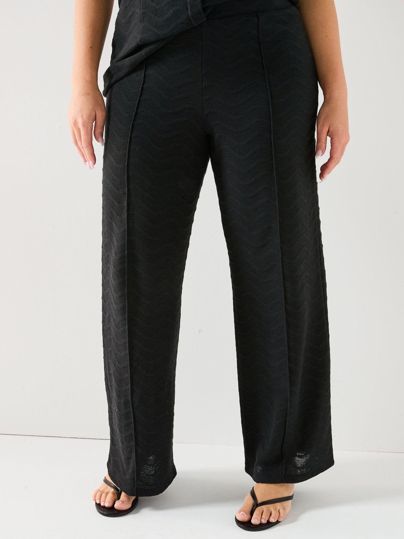 Image 1 of 5 of V by Very Curve Textured Elasticated Waist Trouser Co-Ord - Black