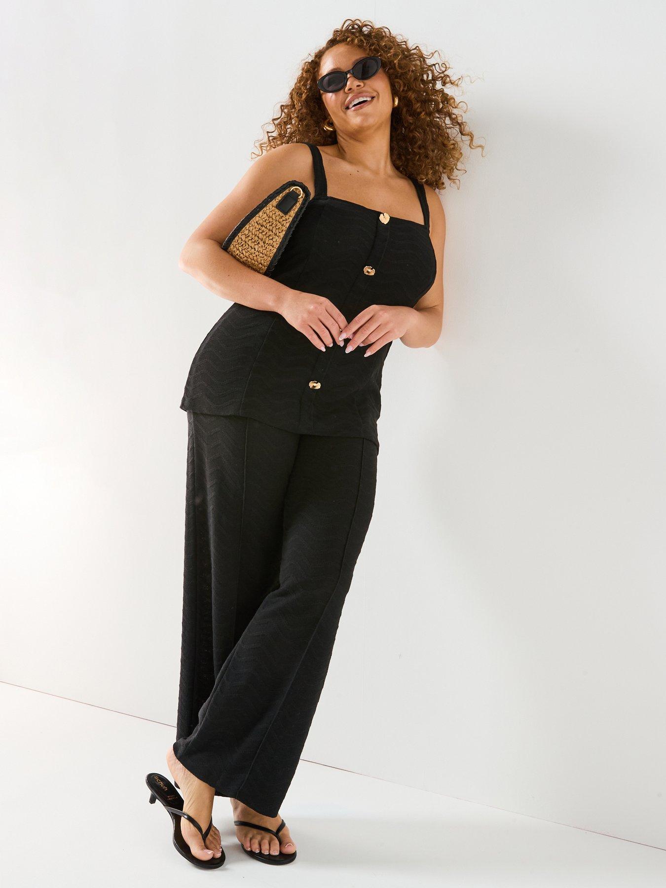 Image 2 of 5 of V by Very Curve Textured Elasticated Waist Trouser Co-Ord - Black
