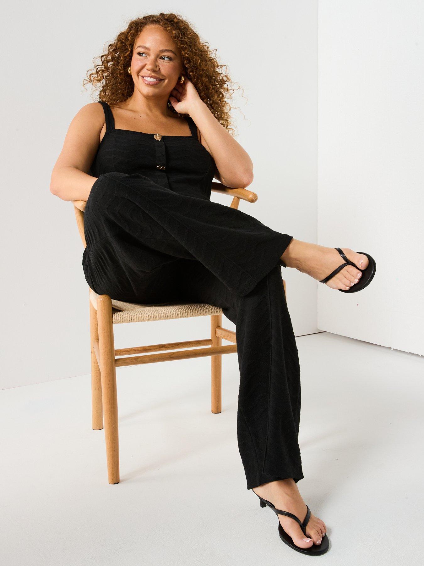 Image 5 of 5 of V by Very Curve Textured Elasticated Waist Trouser Co-Ord - Black