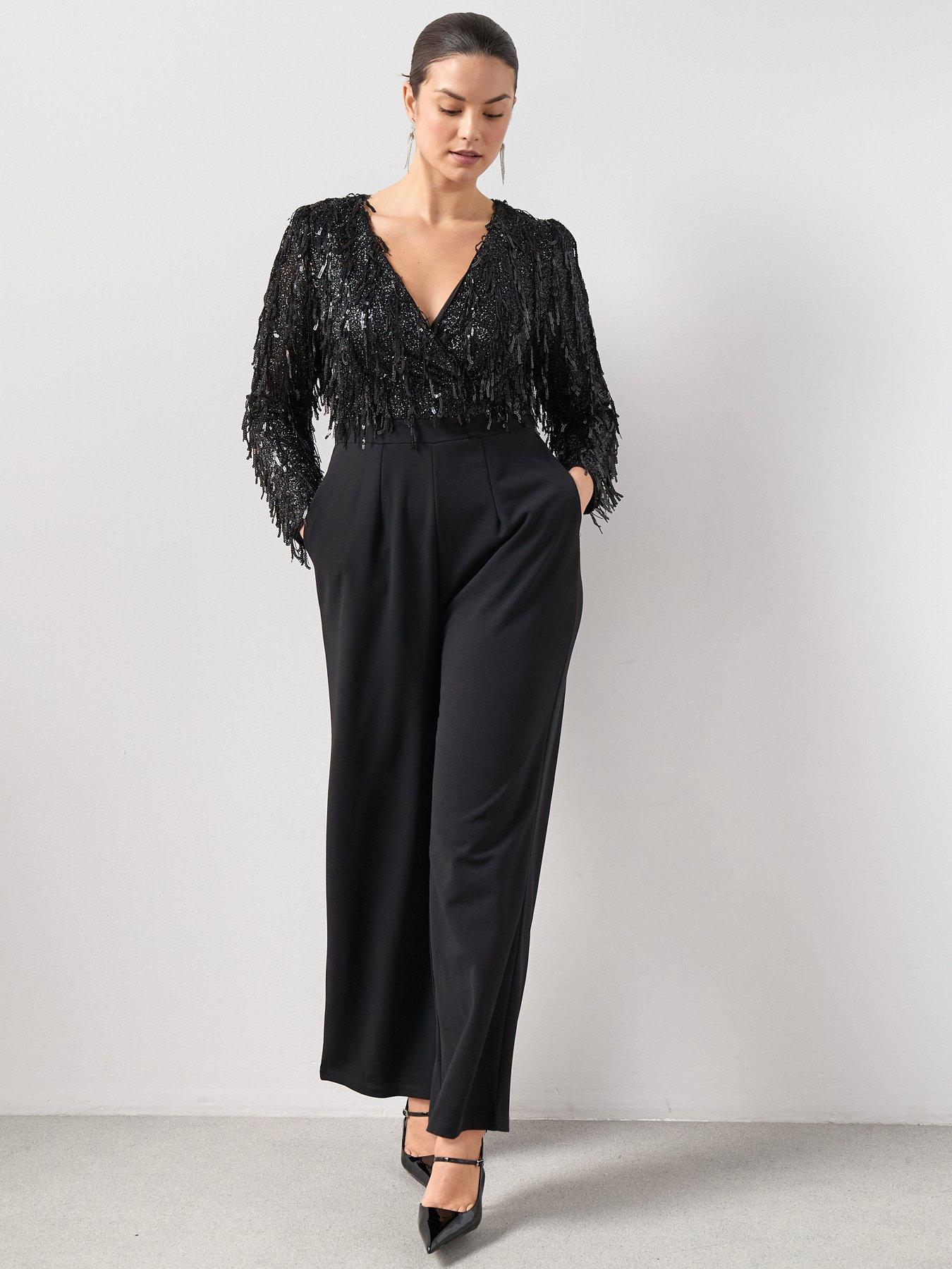 The Very Collection Curve Fringe Sequin Jumpsuit - Black