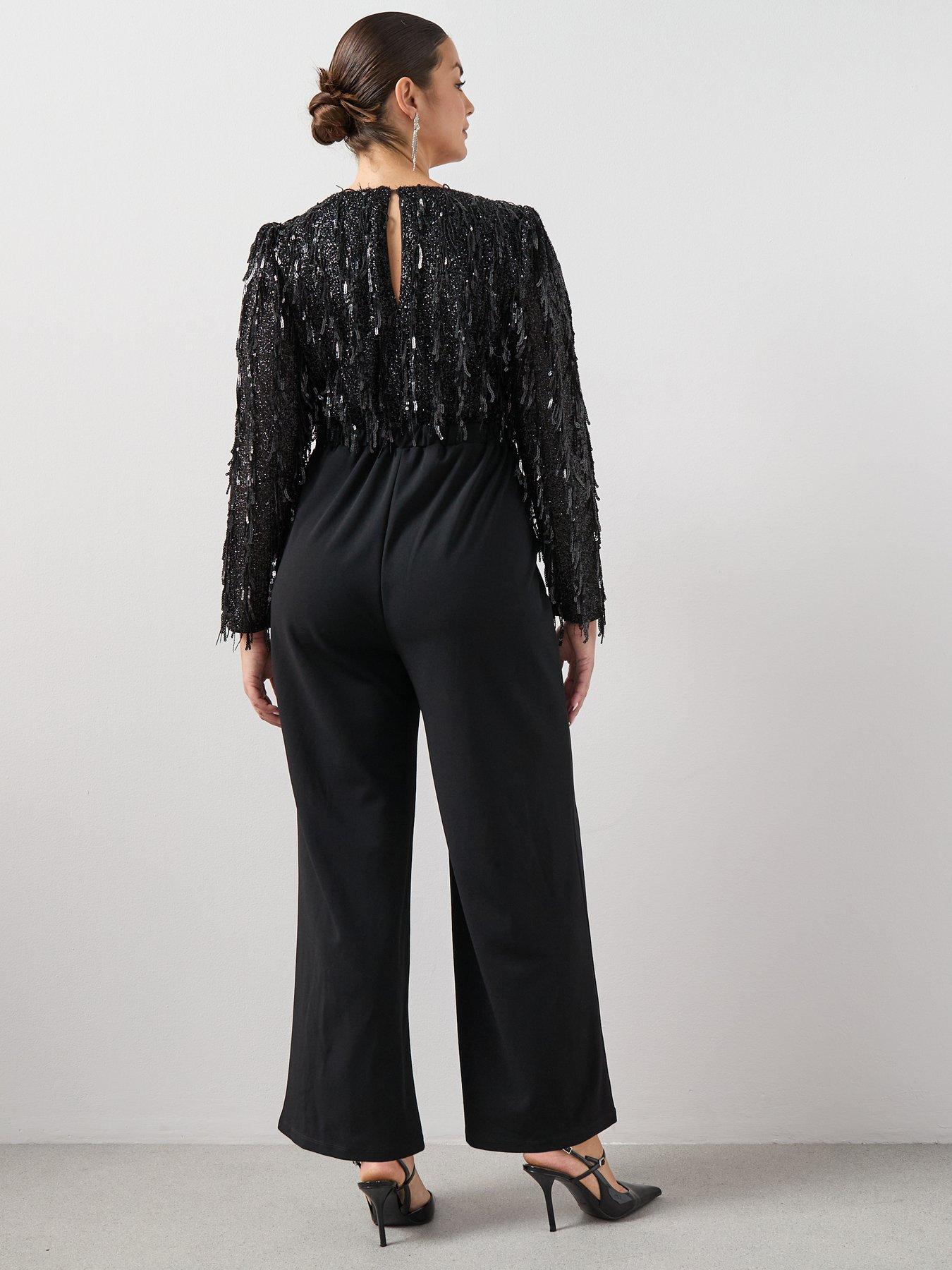 Image 2 of 6 of The Very Collection Curve Fringe Sequin Jumpsuit
