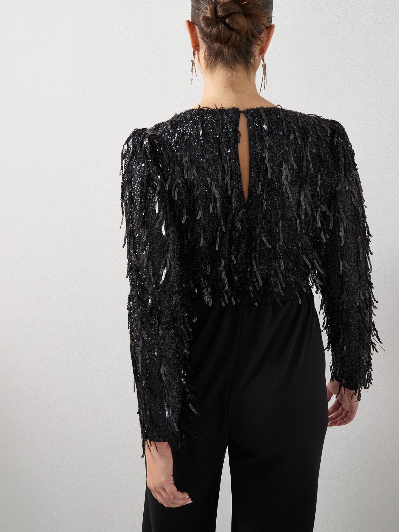 Image 6 of 6 of The Very Collection Curve Fringe Sequin Jumpsuit