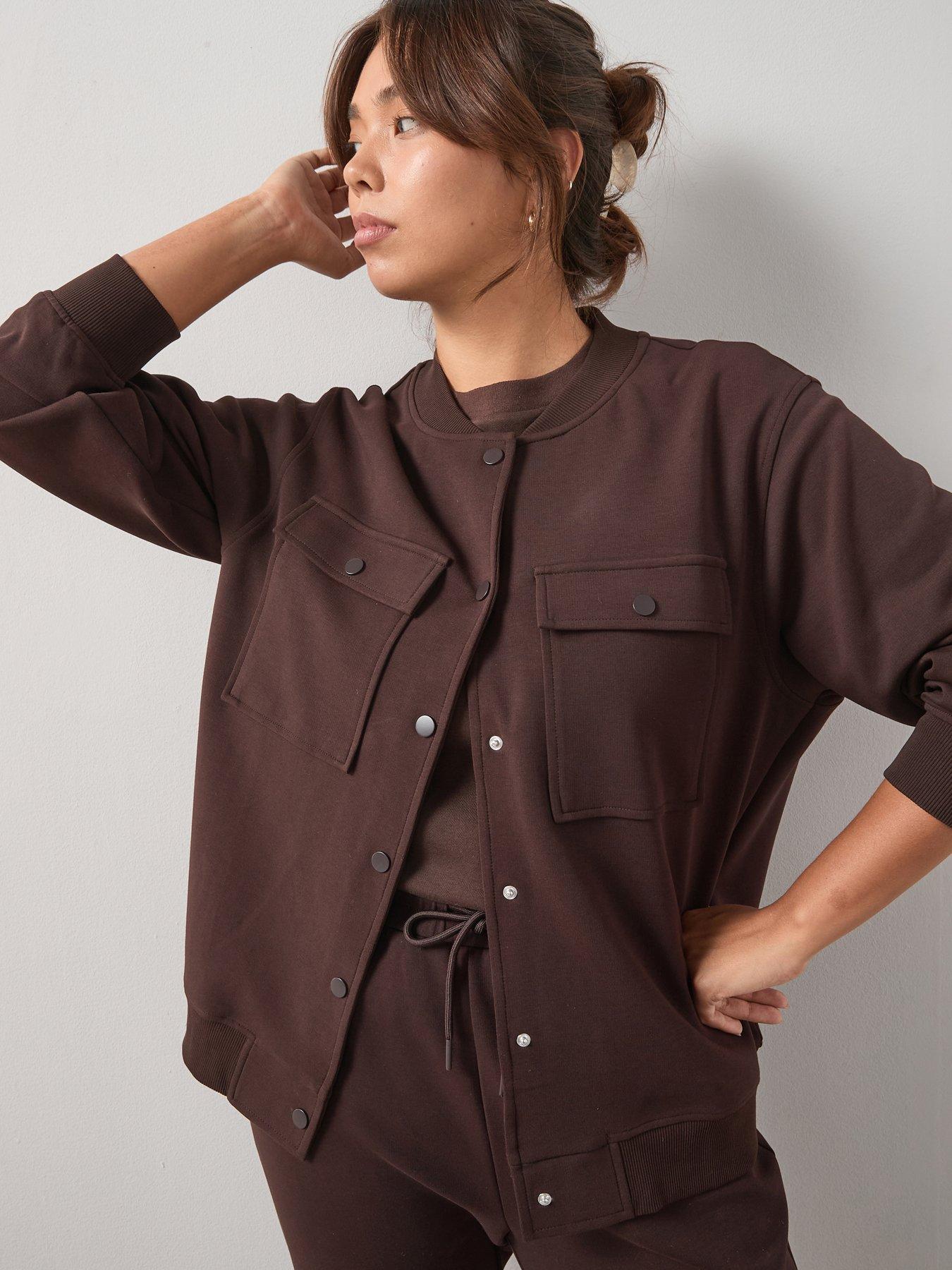 Image 1 of 6 of V by Very Curve Button Through Stretch Co-Ord Jacket - Brown