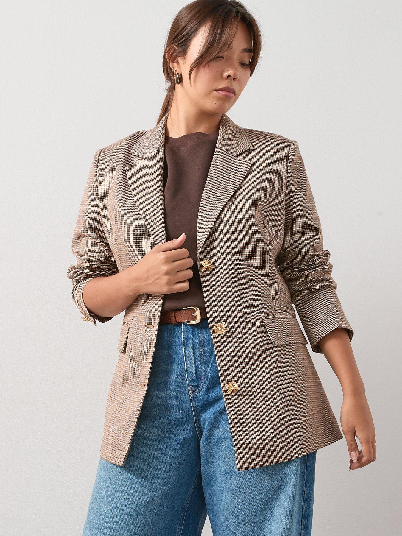 V by Very Curve Check Longline Blazer - Multi