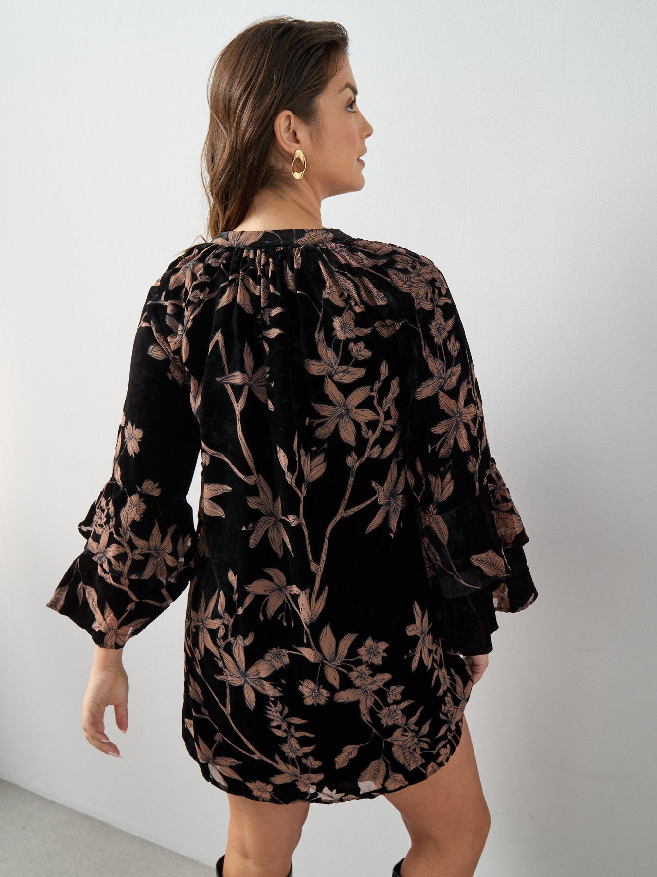 Image 2 of 6 of The Very Collection Curve Curve Devore Ruffle Sleeve Smock Dress